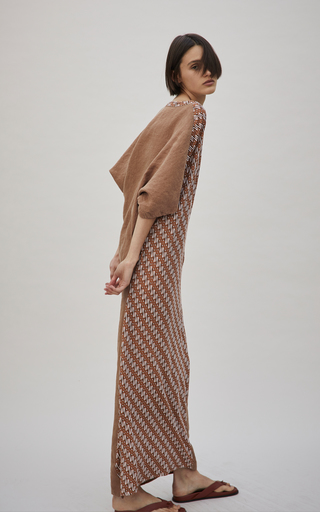 Spliced Linen And Printed Cotton Jersey Maxi Dress展示图