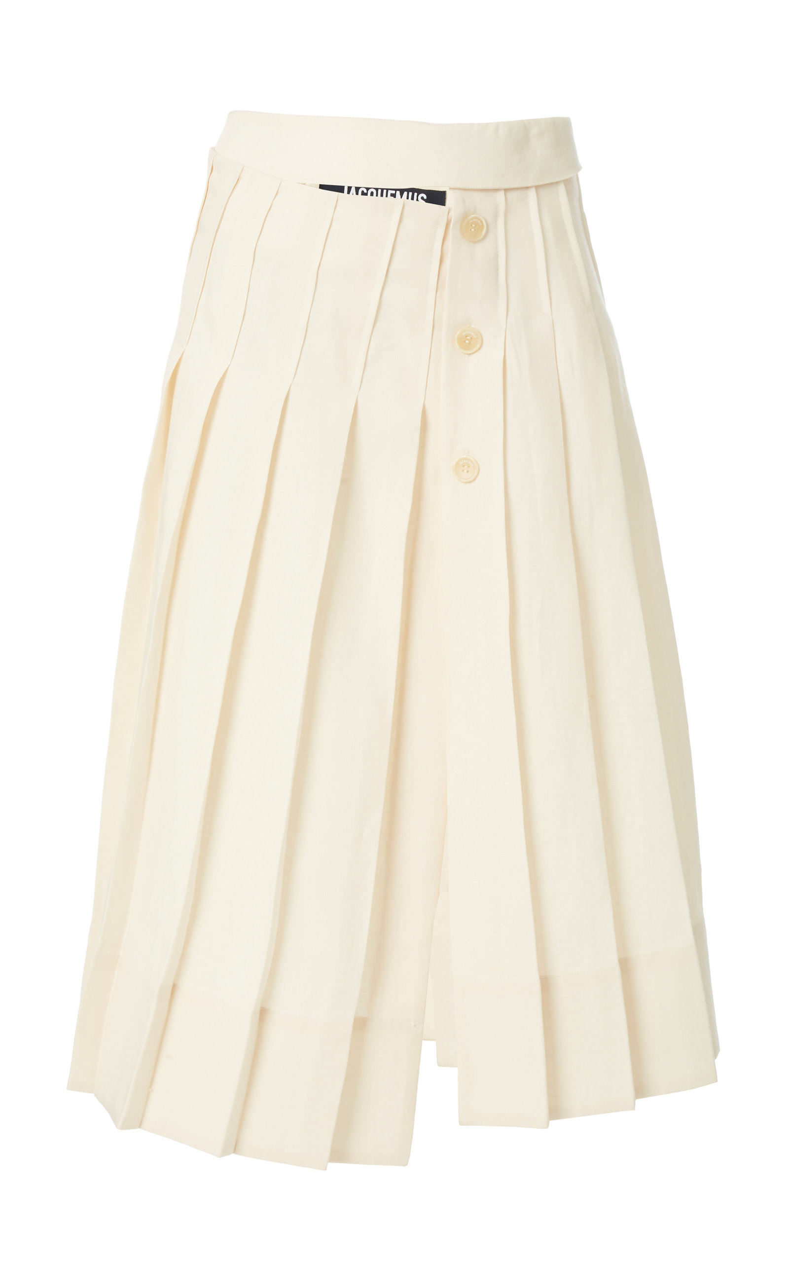 Jacquemus Women's Wrap-waist Pleated Linen Midi Skirt In Neutral,yellow