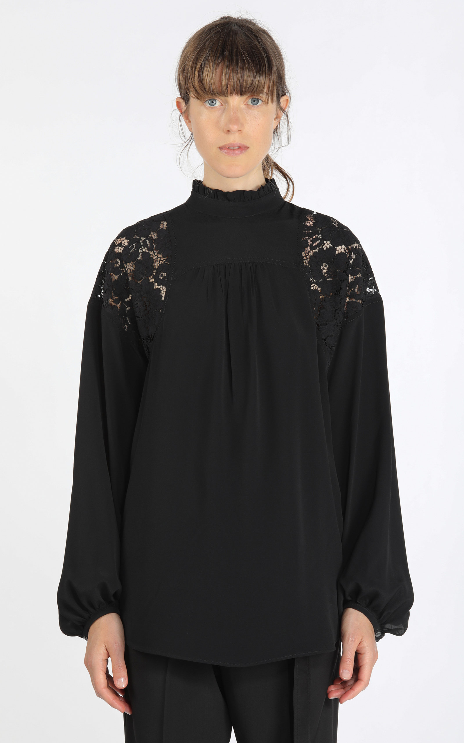 N°21 Women's Oversized Lace-inset Georgette Top In Black