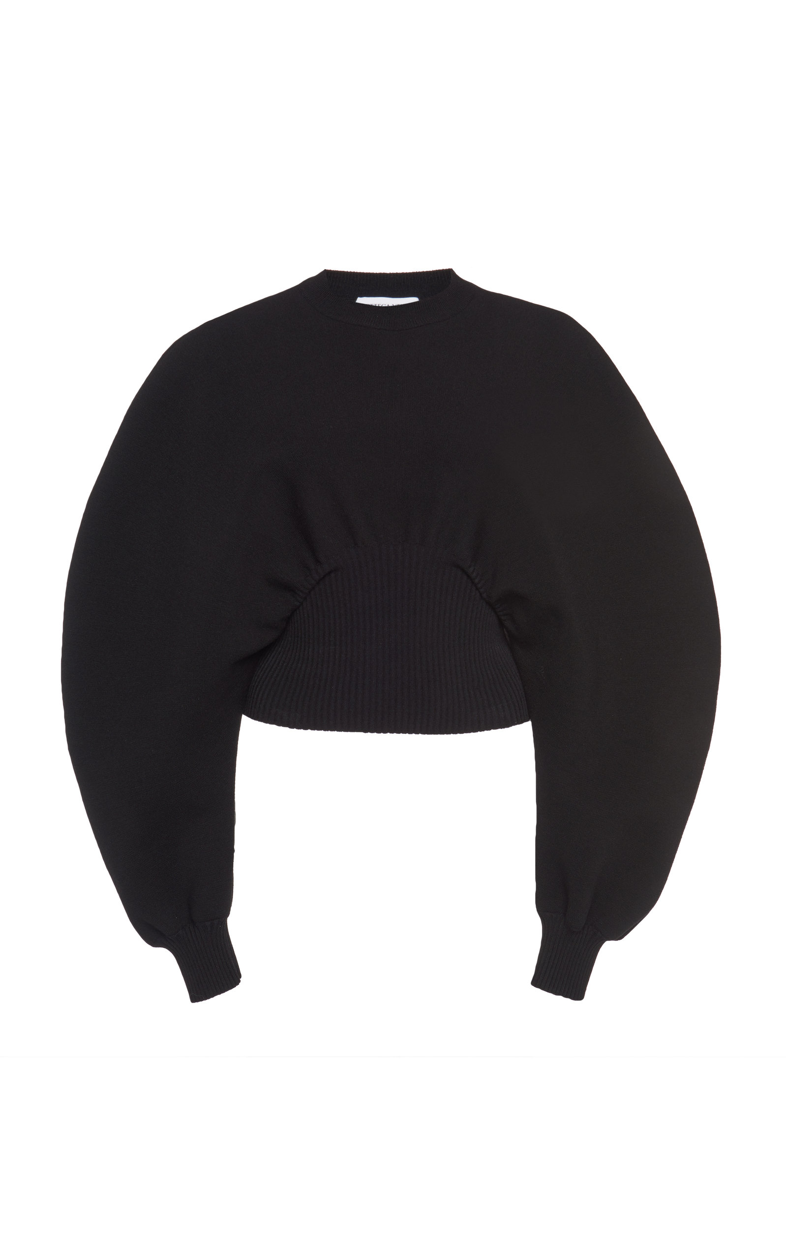 Ribbed-Trim Wool Knit Sweater