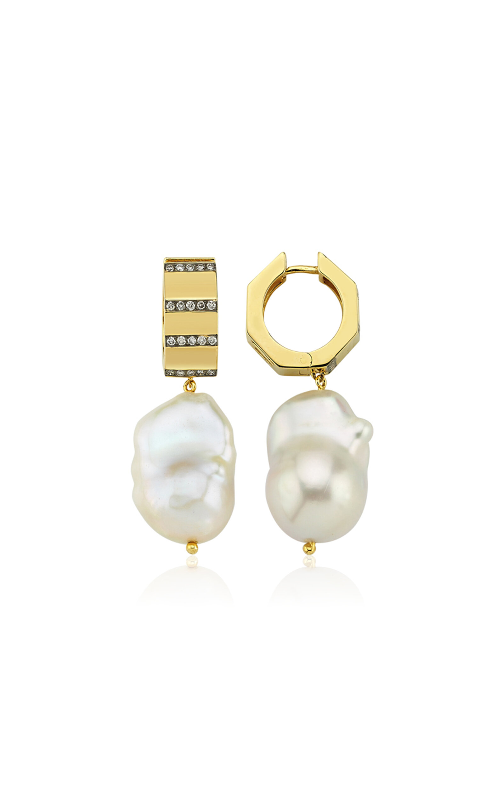 La Vie 14K Yellow-Gold and Diamond Baroque Pearl Hoops