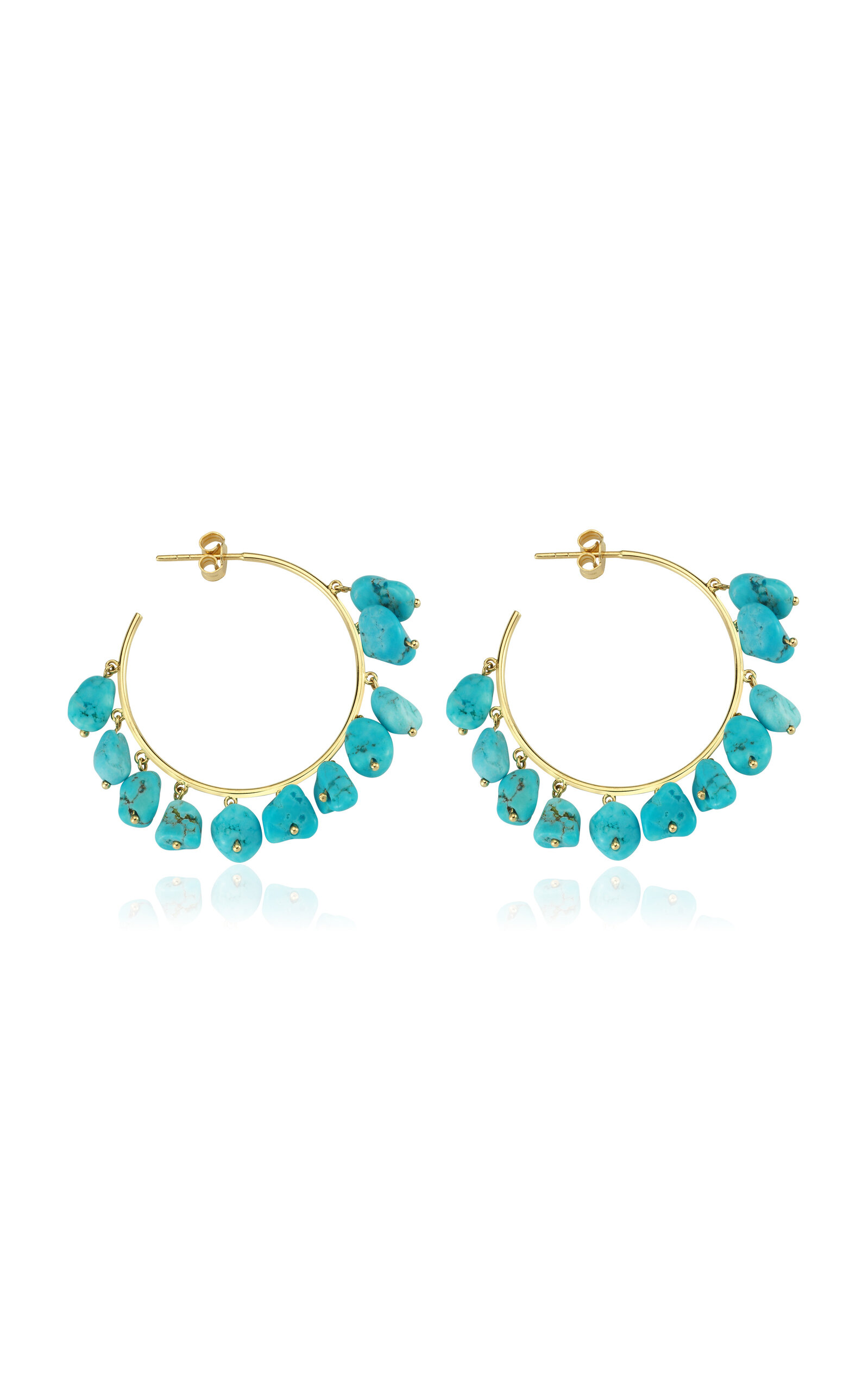 Fallen Sky Turquoise 14K Yellow Gold Pair of Hoop Earrings