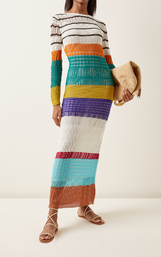Striped Crochet-Knit Maxi Dress展示图