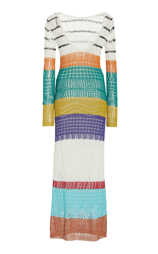 Striped Crochet-Knit Maxi Dress展示图