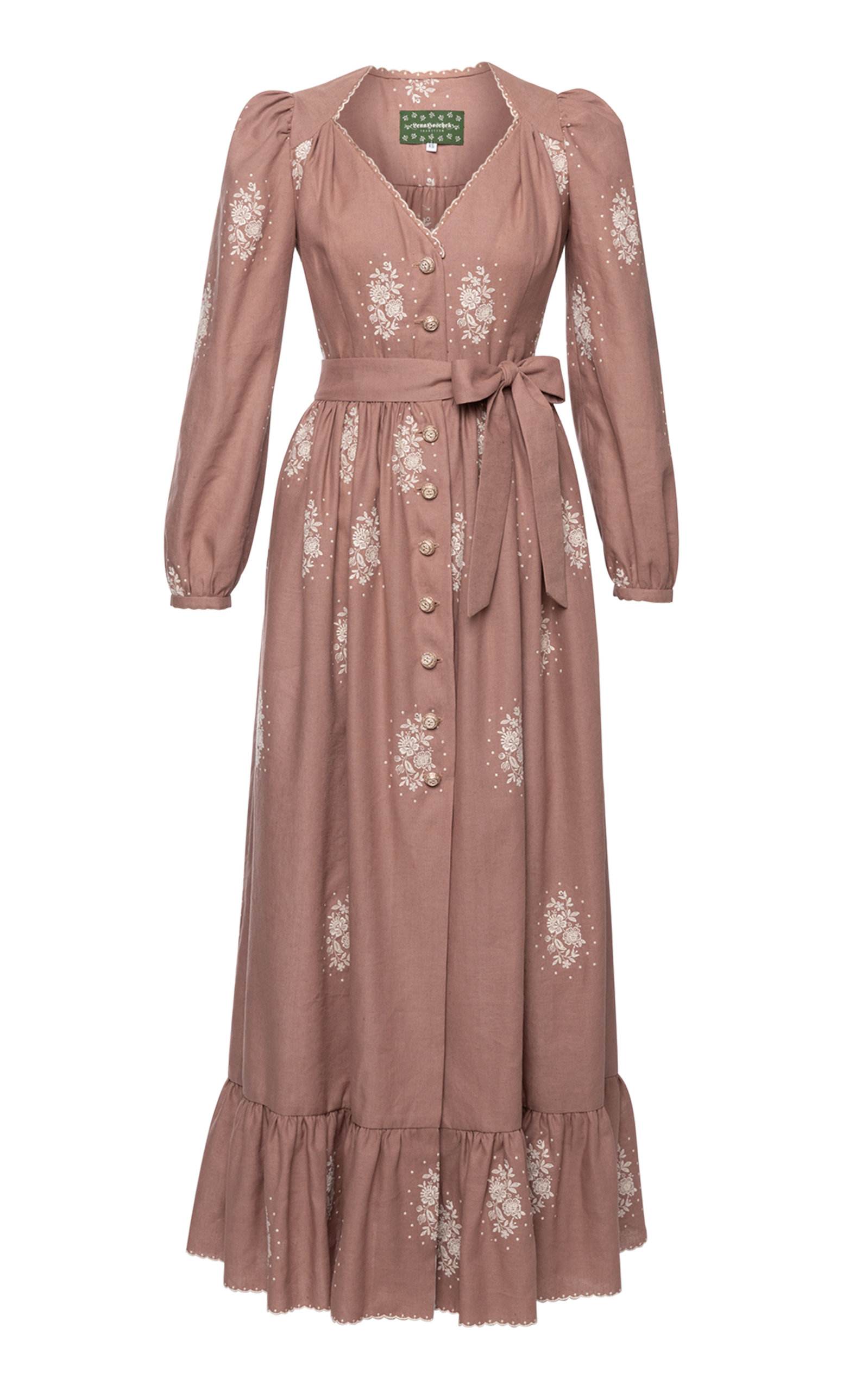 Lena Hoschek Women's Margarethe Embroidered Linen-cotton Maxi Dress In Pink