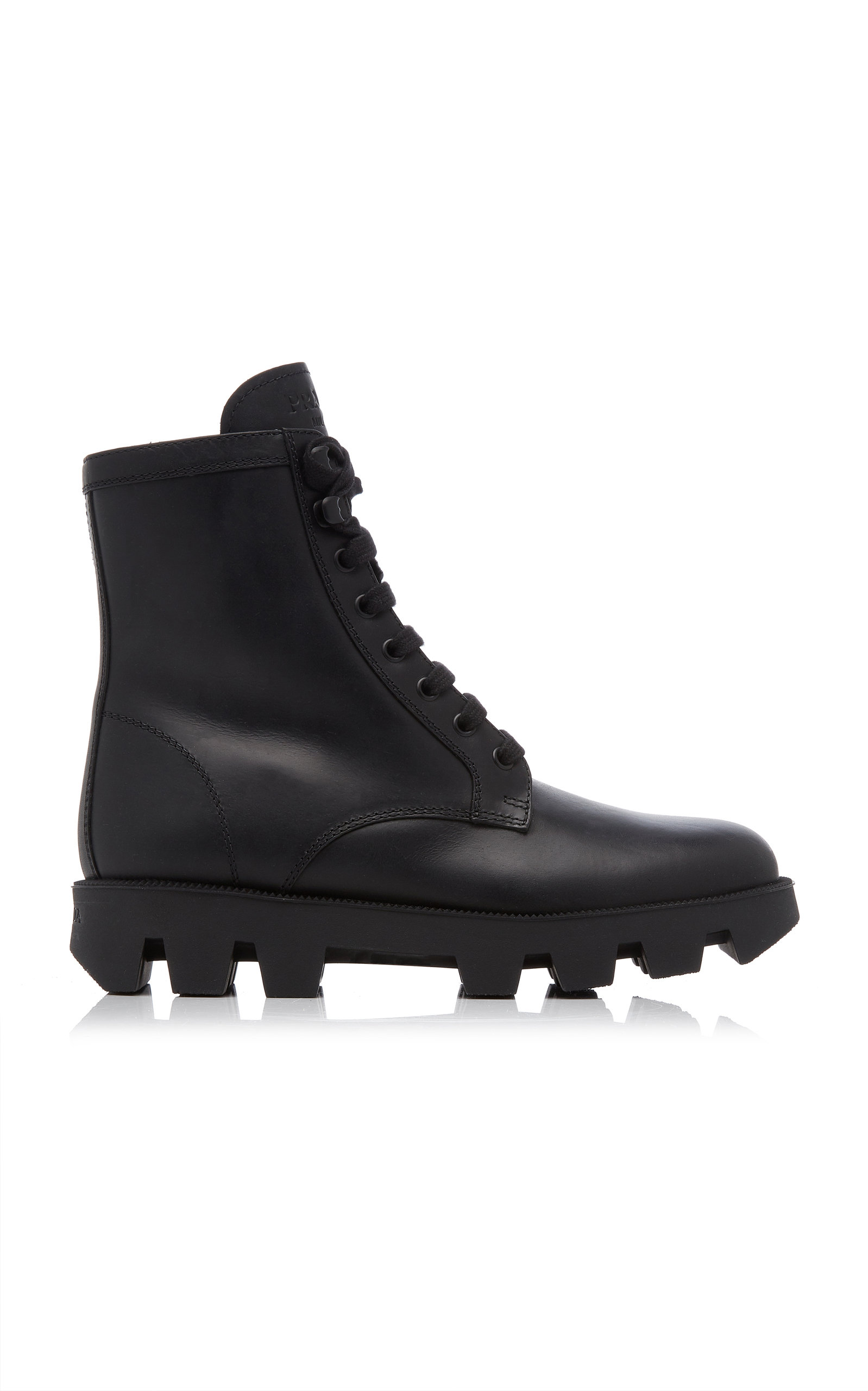 Prada - Women's Leather Lug-Sole Boots - Black - Moda Operandi