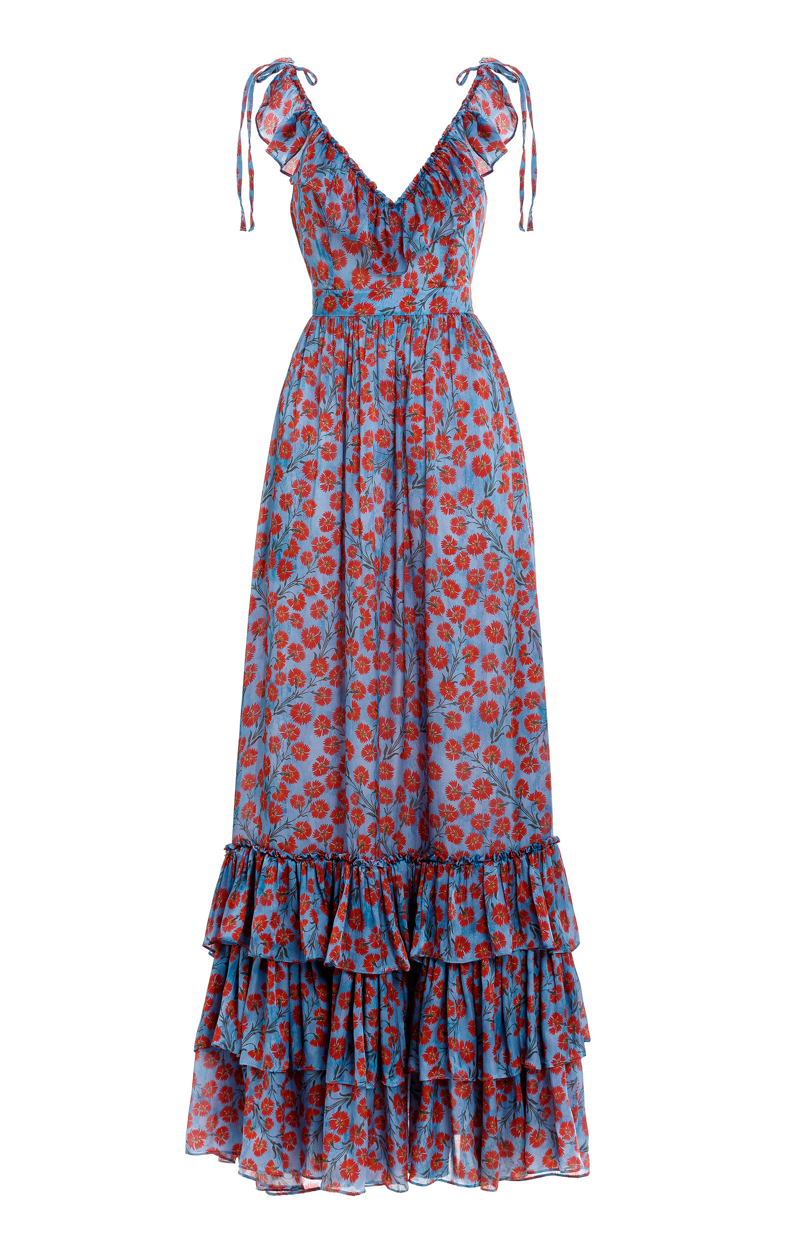Agua By Agua Bendita Women's Cereza Ruffled Bermelo-print Silk Maxi Dress In Blue