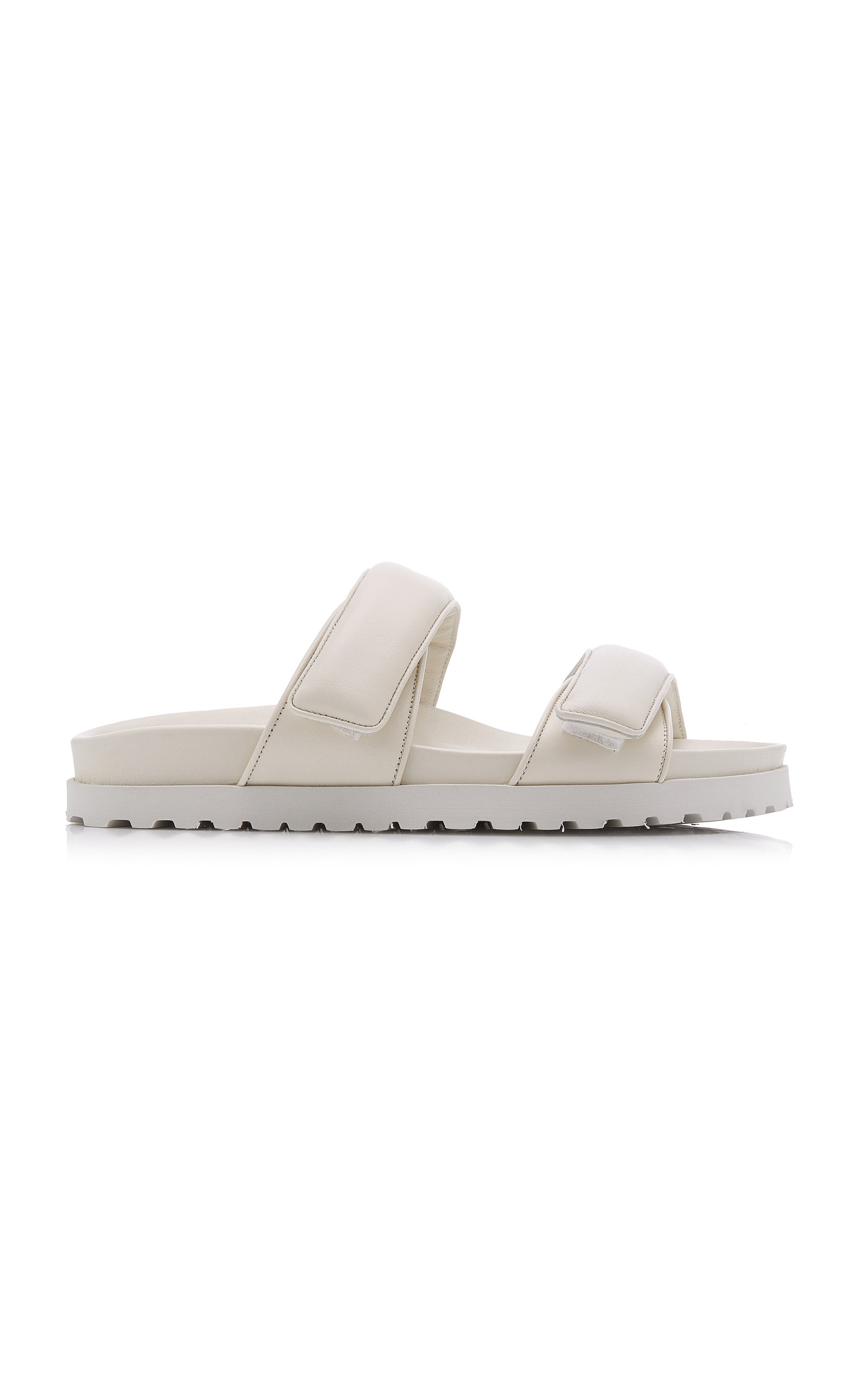 GIA x Pernille Teisbaek - Women's Padded Leather Platform Slide Sandals - White/tan - Moda Operandi