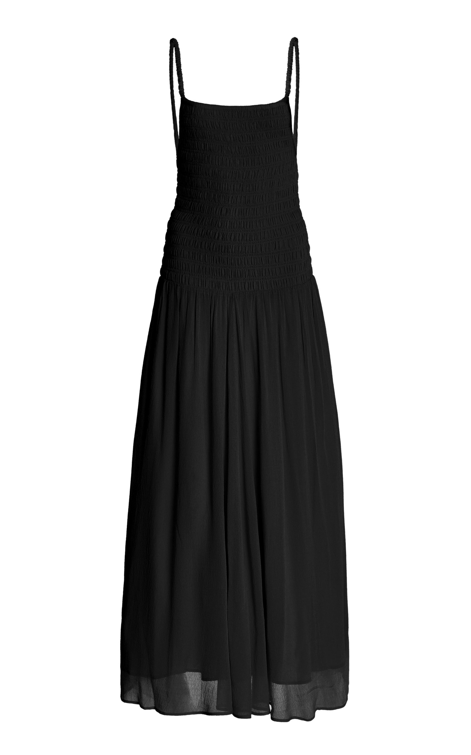 Totême Women's Smocked Georgette Maxi Dress In Black,neutral
