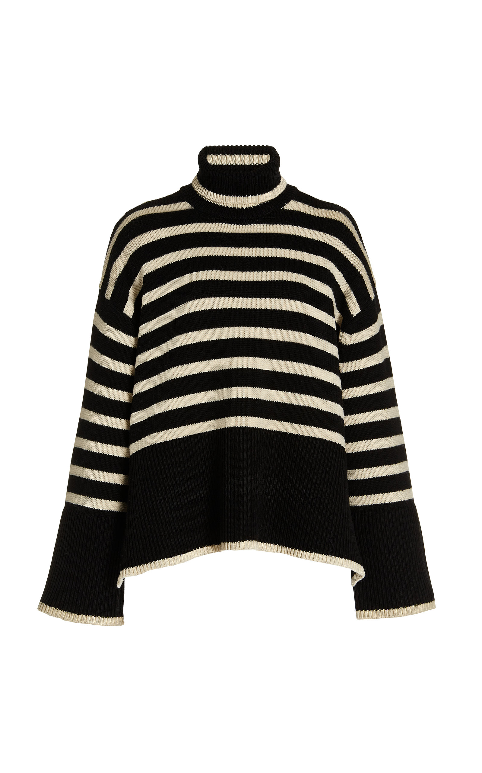 Shop Totême Striped Wool-cotton Turtleneck Sweater In Black