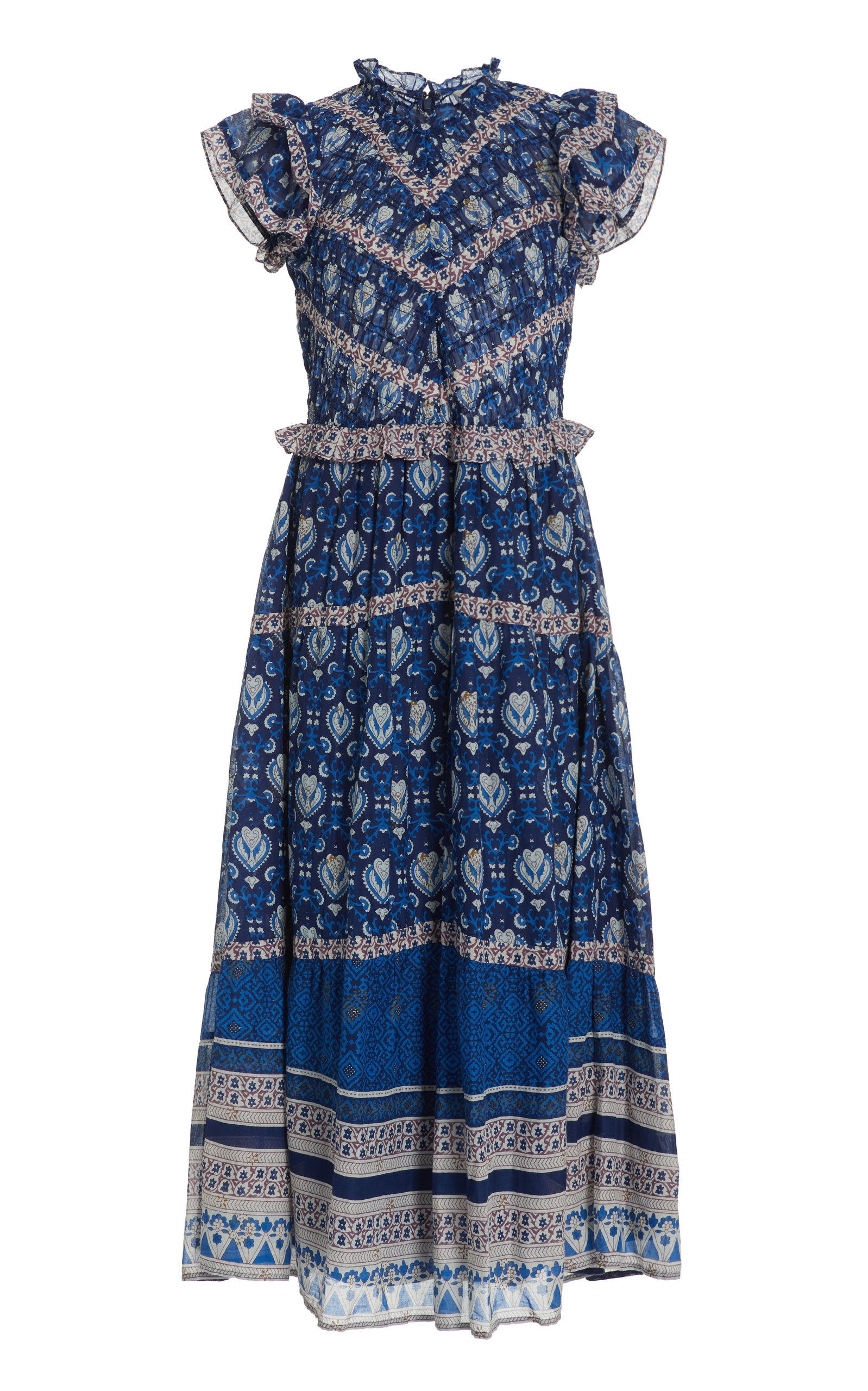 undertøj bekræft venligst Inspiration Sea - Women's Brigitte Smocked Printed Cotton Midi Dress - Blue/purple - Moda  Operandi | Smart Closet