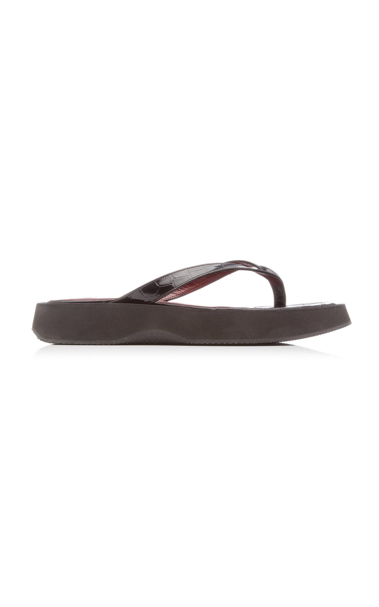 Staud Tessa Croc-embossed Leather Platform Thong Sandals In Saddle | ModeSens