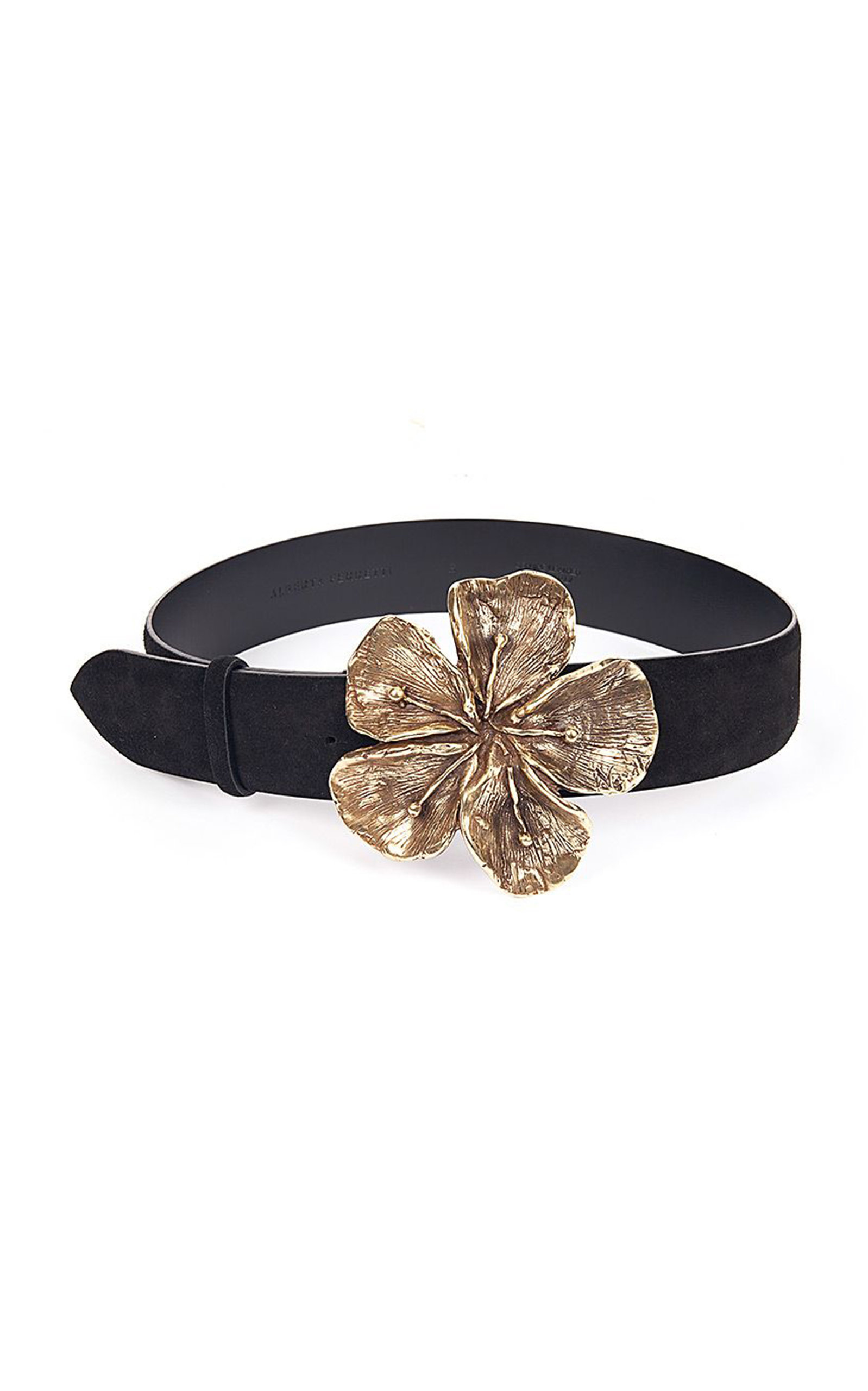 Click to view more detailed imagery on our partner's website Alberta Ferretti Women's Hibiscus Metal And Suede Calf Leather Belt In Black
