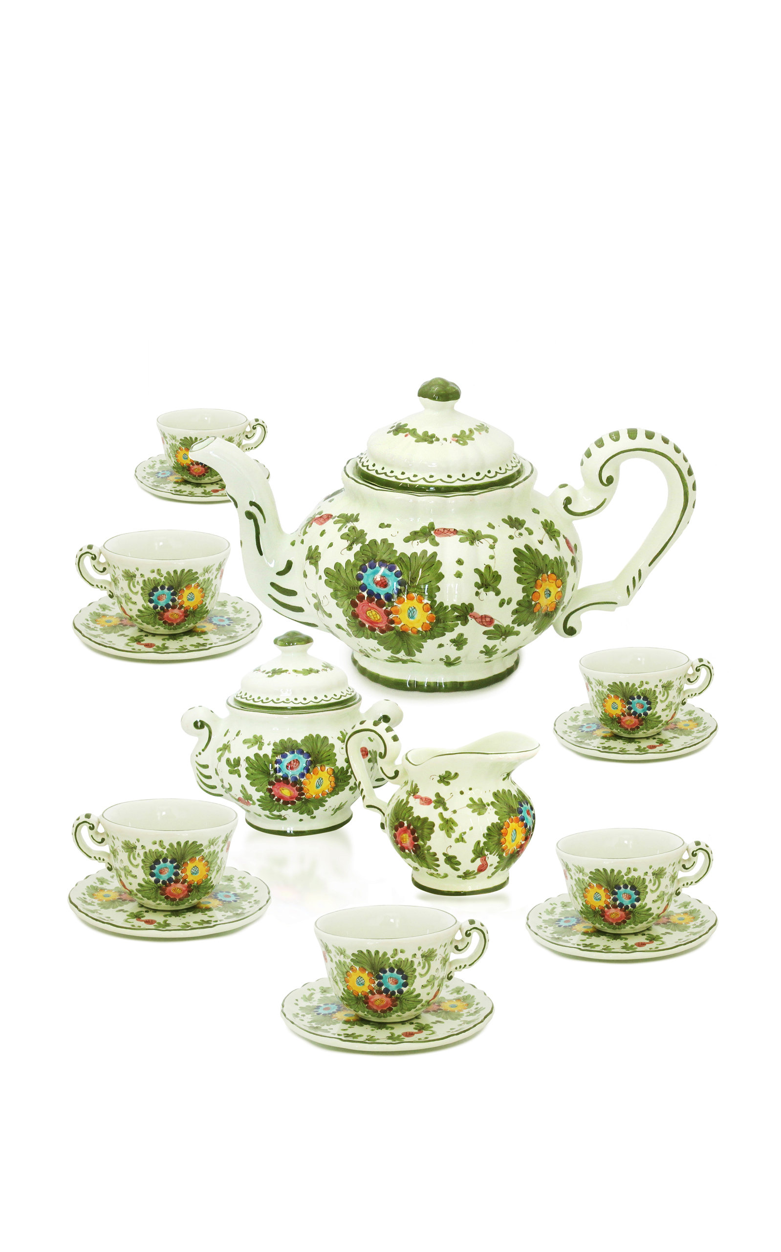 Moda Domus Fiorito by MODA DOMUS; Hand-painted Ceramic Tea Service Set - Green