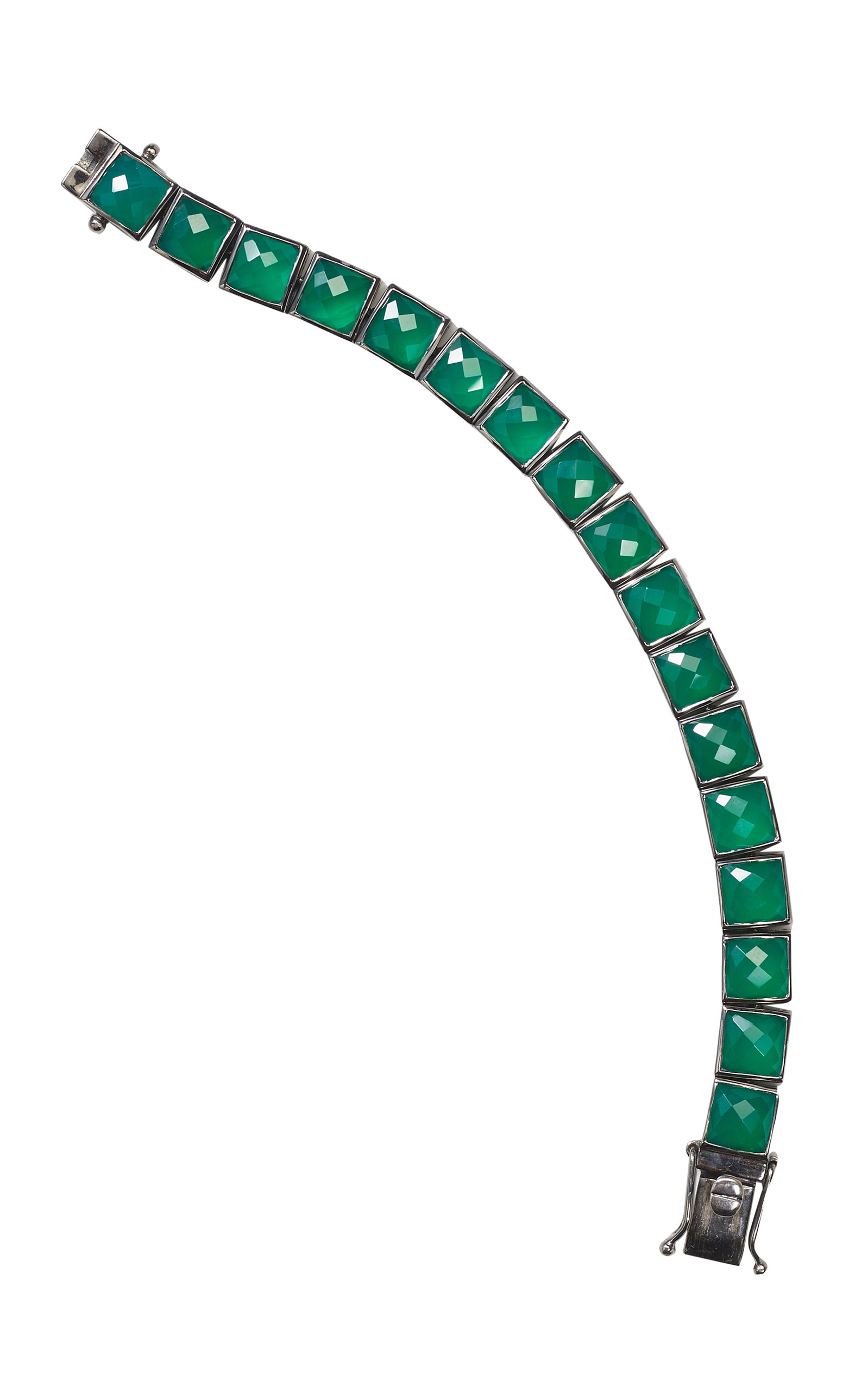 Large Tile Sterling Silver Green Onyx Tennis Bracelet