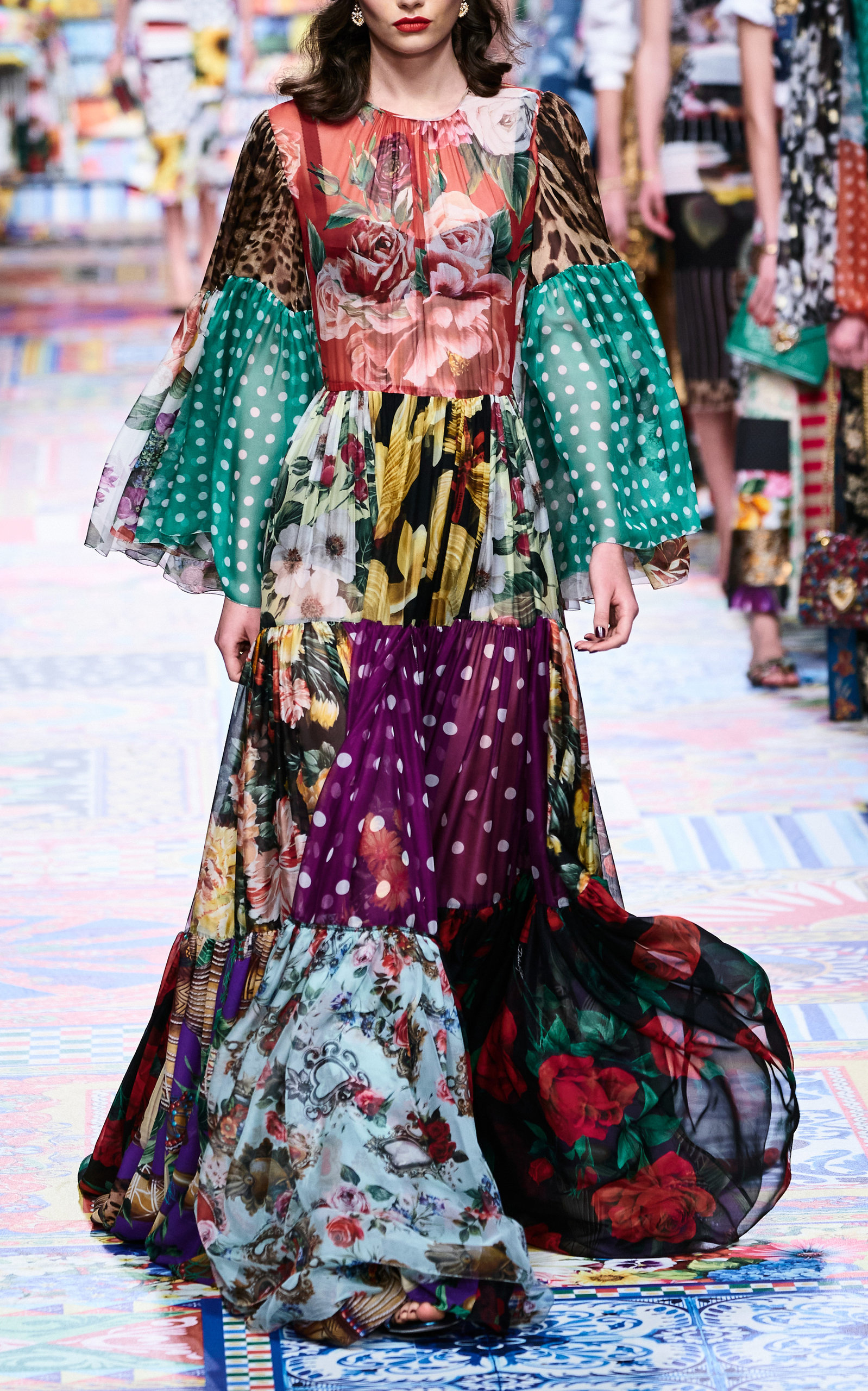 Dolce & Gabbana Draped Patchwork Chiffon Gown In Multi | ModeSens
