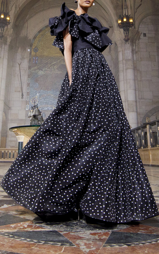 Bow Detail Dot Print Silk Taffeta Gown展示图