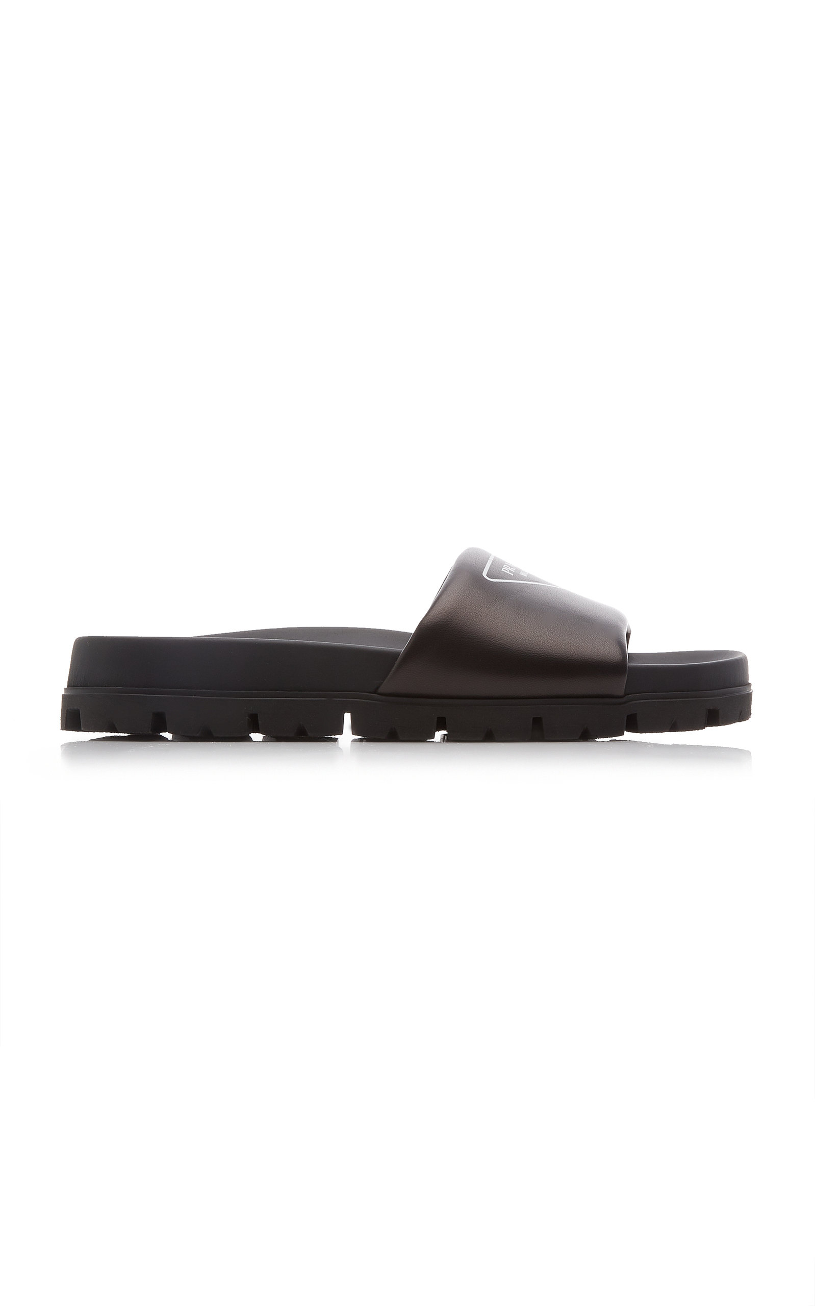 Prada - Women's Nappa Leather Slide Sandals - Black - Moda Operandi