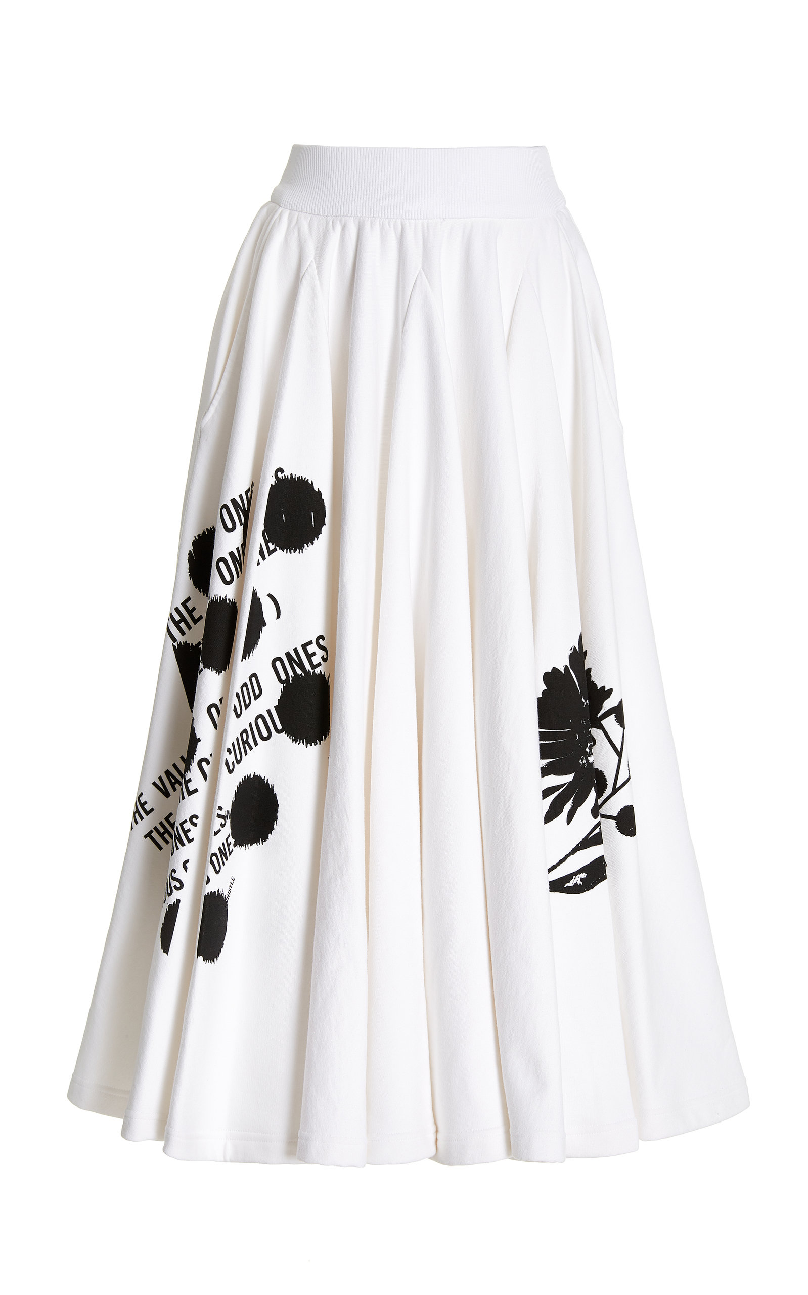 Prada - Printed Pleated Cotton A-Line Midi Skirt - Black/white - M - Moda Operandi