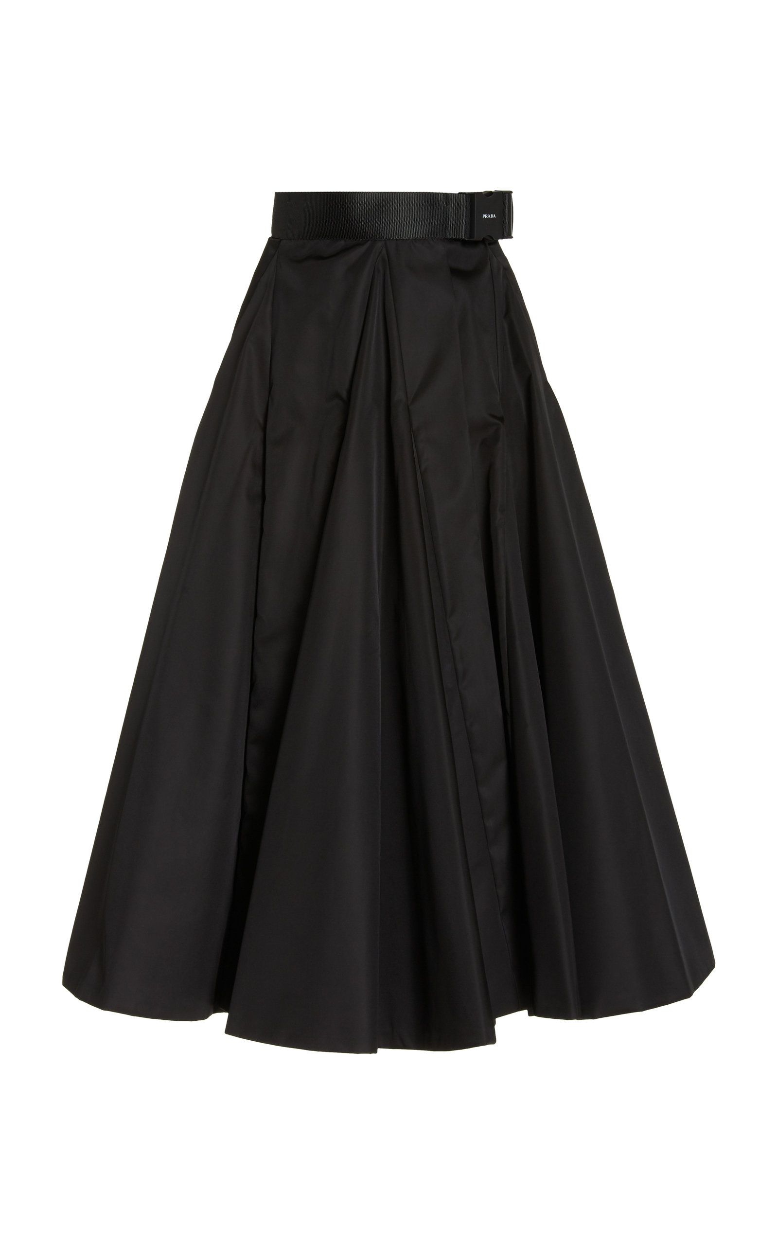 Prada - Women's Belted Nylon Gabardine A-Line Midi Skirt - Black - Moda Operandi