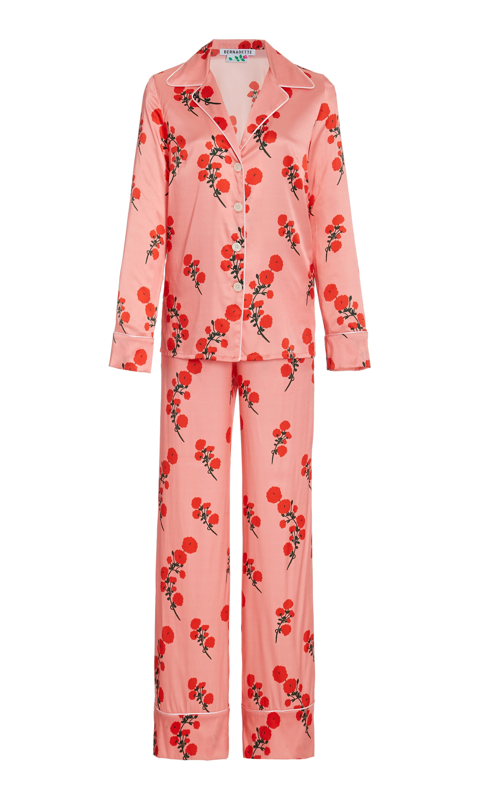 Bernadette - Women's Floral Satin Pajama Set - Pink - Moda Operandi