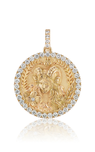 18K Yellow Gold Diamond Zodiac Medallion Necklace展示图