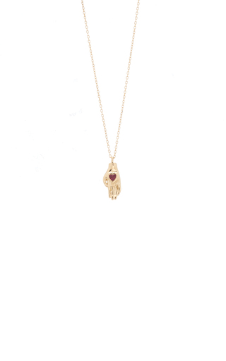 Heart in Hand 14K Yellow Gold Ruby Necklace展示图