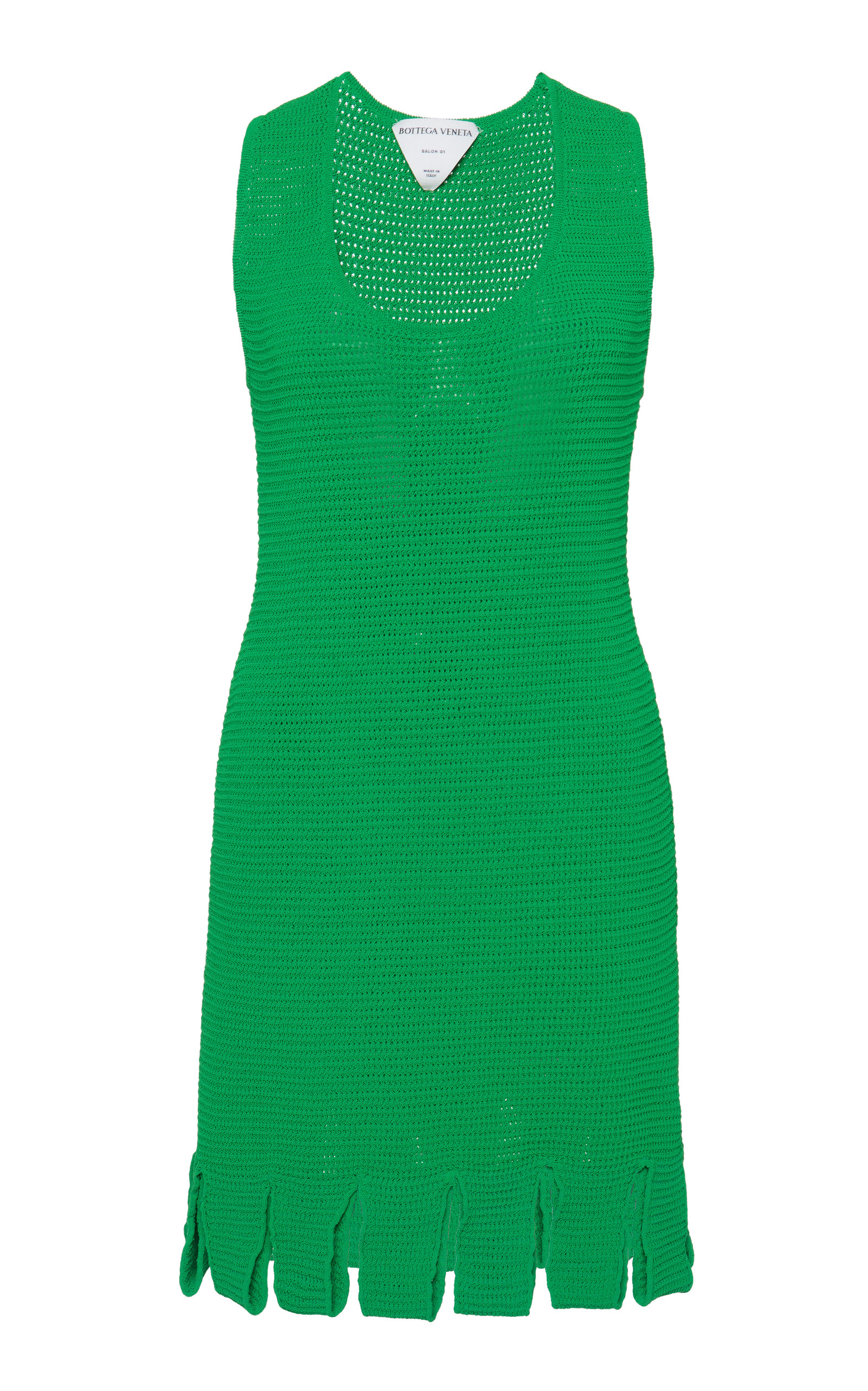 Shop Bottega Veneta Carwash-hem Cotton-blend Mesh Mini Dress In Green