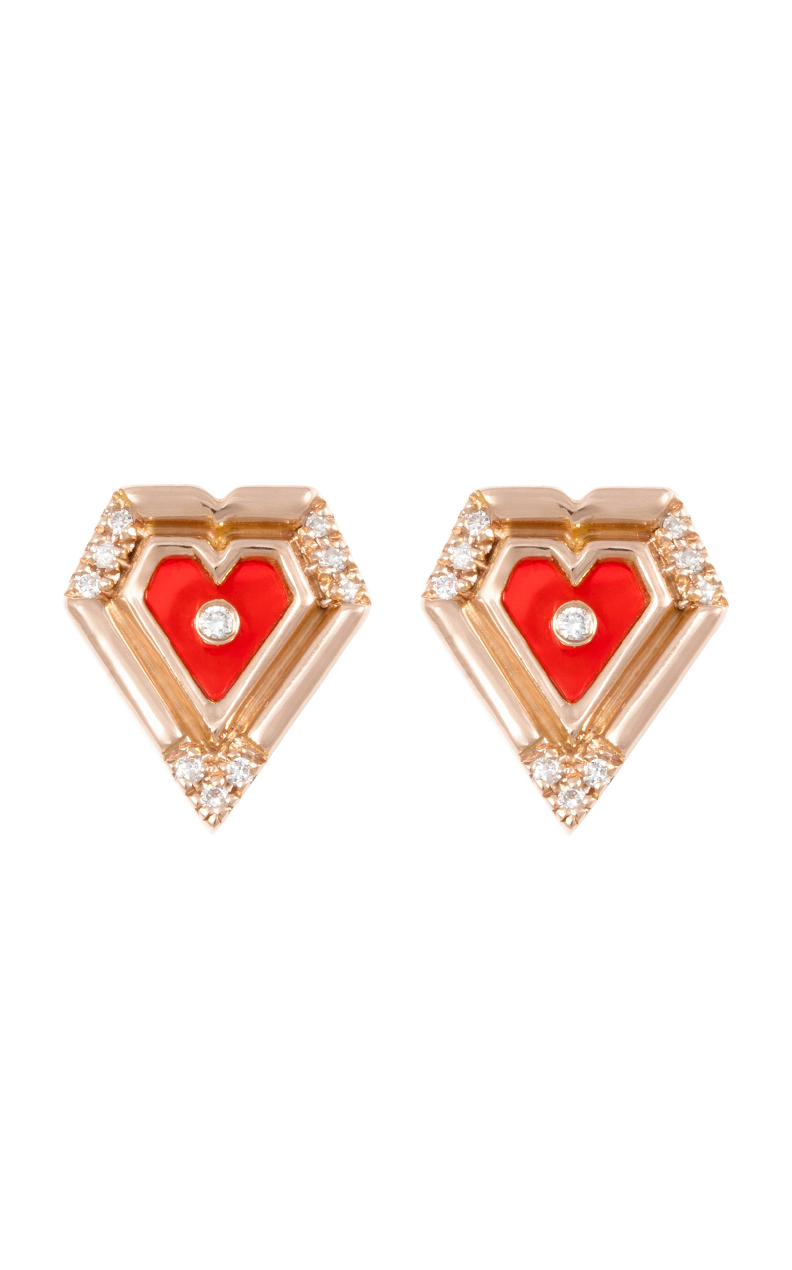 L'Atelier Nawbar Women's Mini Heart 18K Rose Gold Agate Diamond Earrings