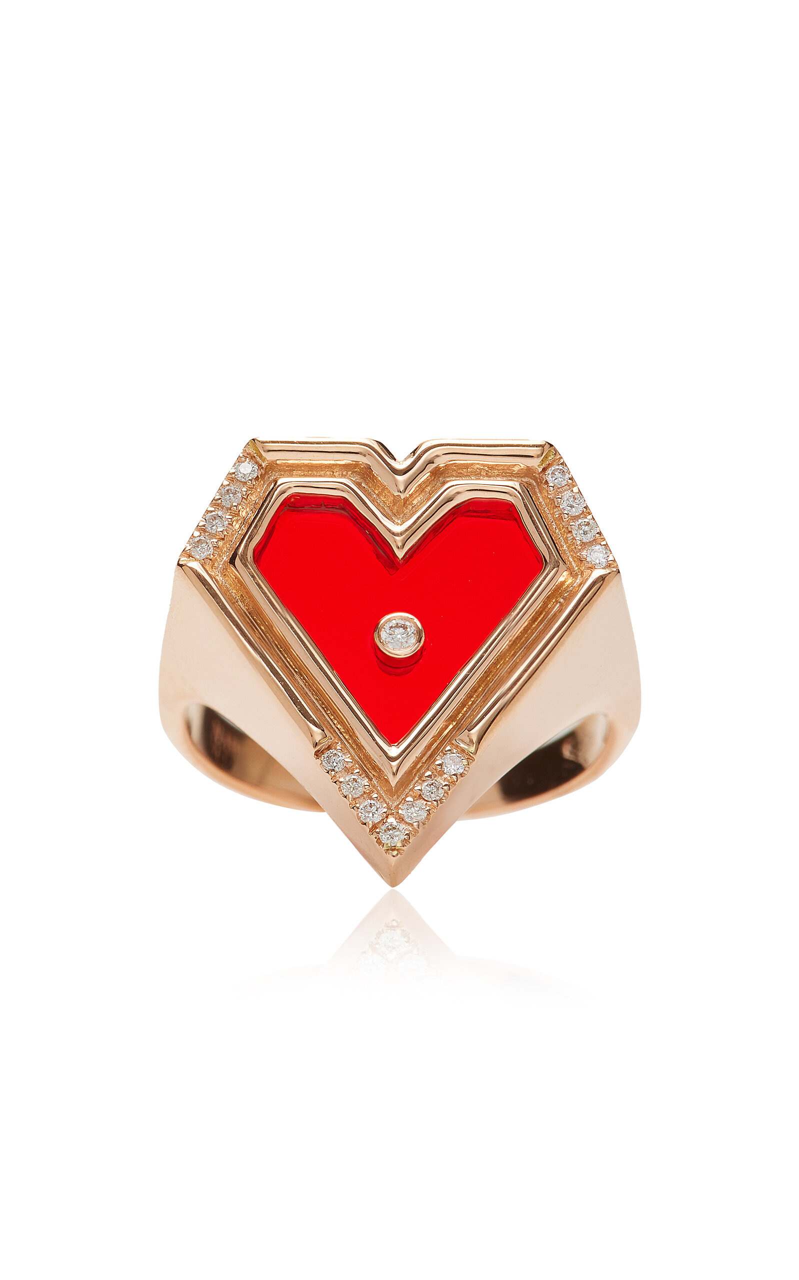 Super Heart 18K Rose Gold Agate Diamond Ring