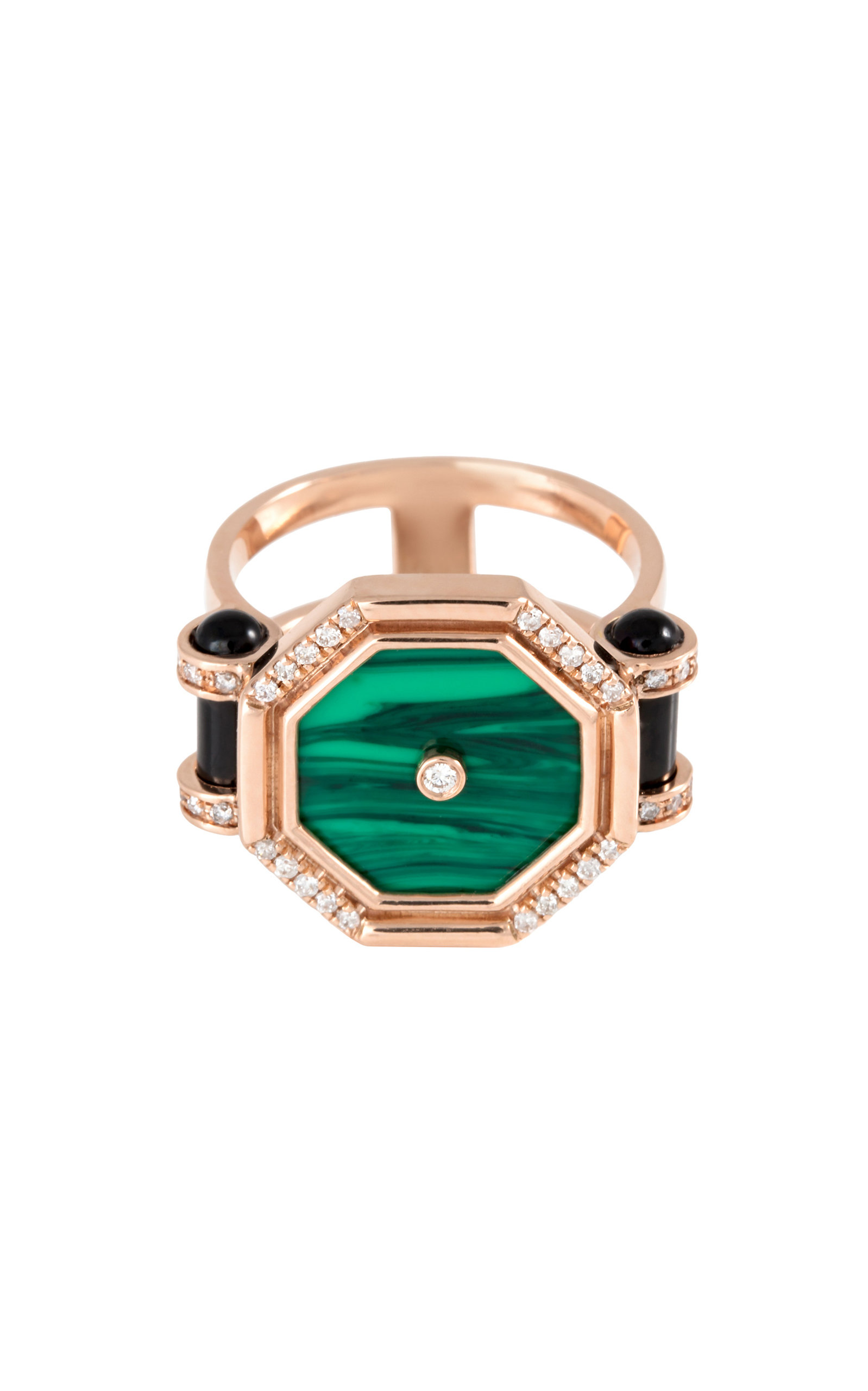L'Atelier Nawbar Women's Mini Pillar of Light 18K Rose Gold Malachite Onyx Diamond Ring