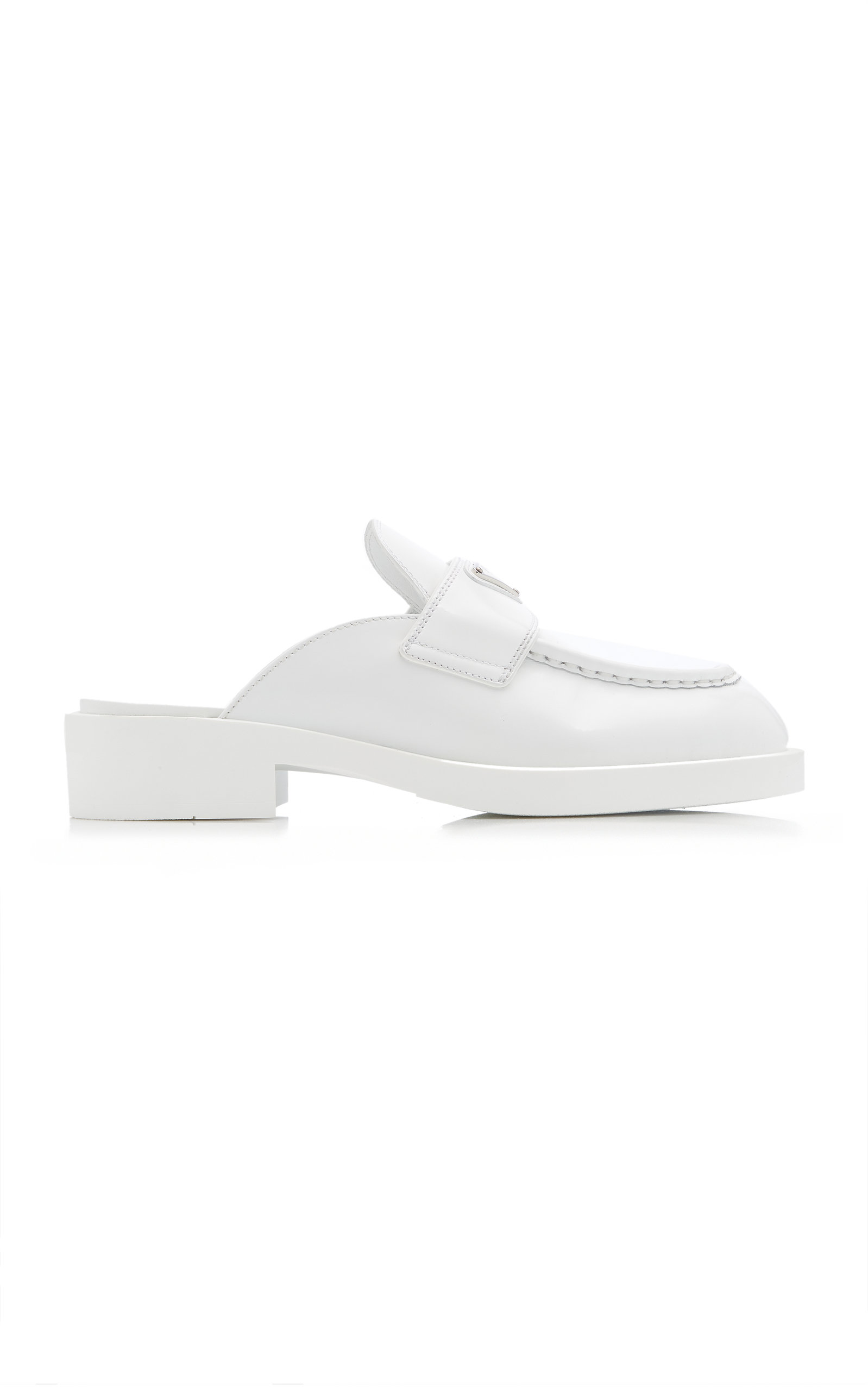 Prada Women's Leather Loafer Mules In Bianco