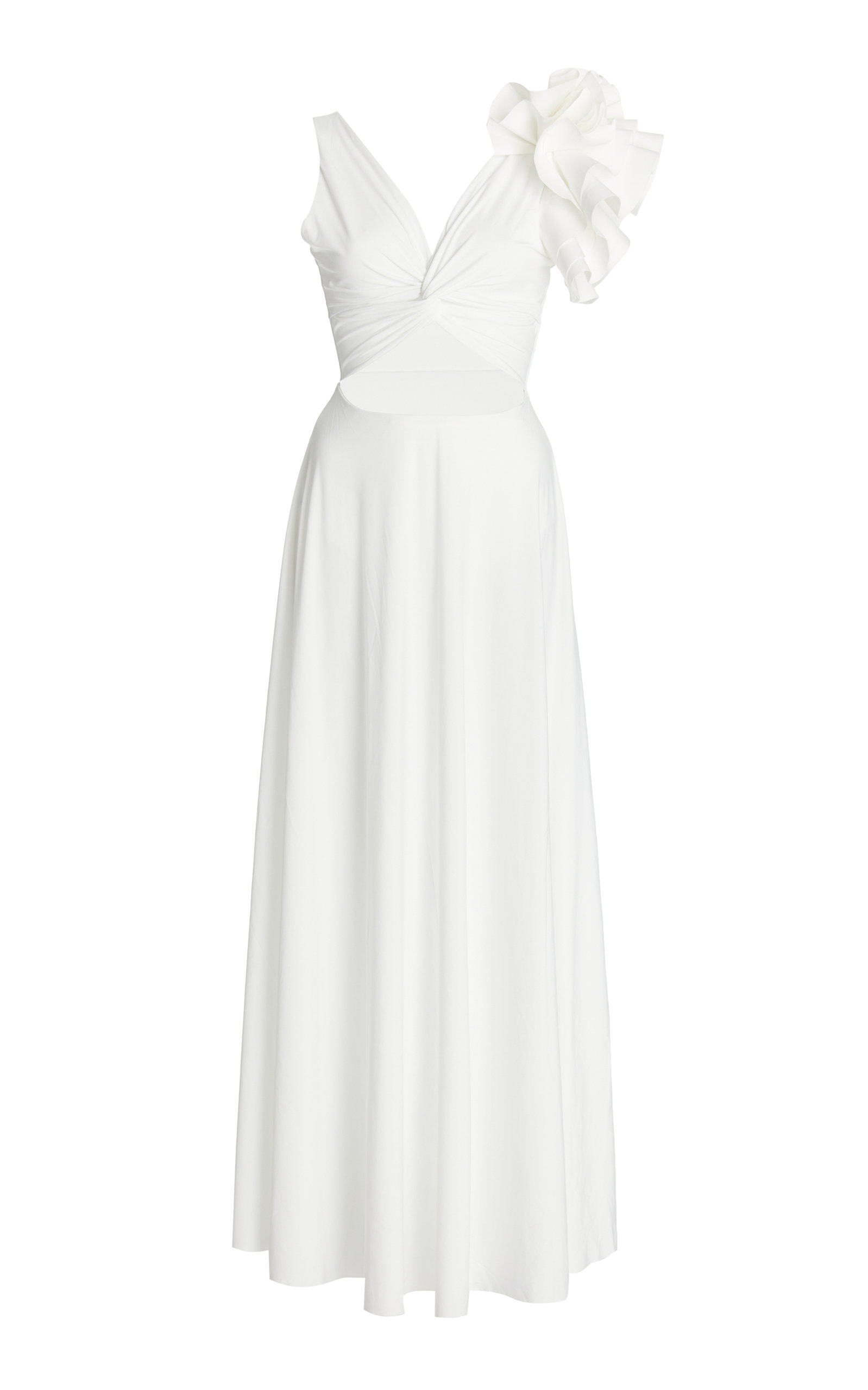 Maygel Coronel - Women's Blanca Reversible Ruffled Cutout Maxi Dress - White - OS - Moda Operandi
