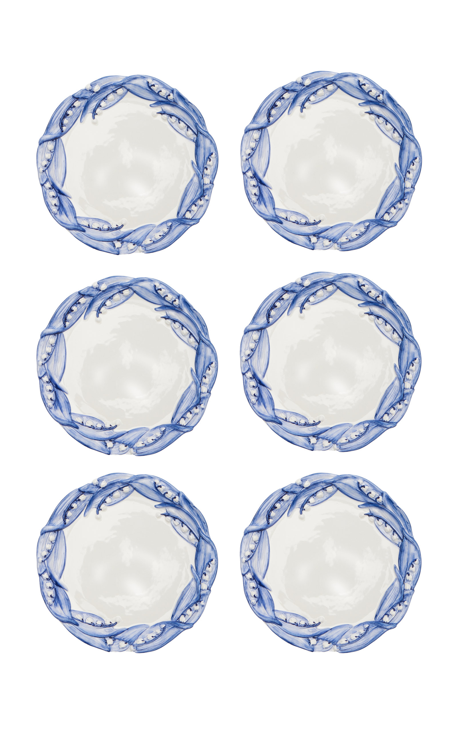 Moda Domus Set-of-Six Lily Of The Valley Ceramic Salad Plates - Blue