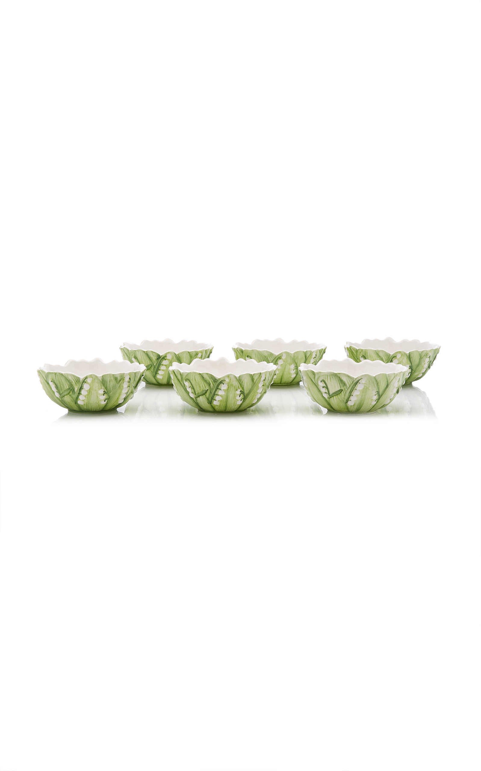 Moda Domus Set-of-six Lily Of The Valley Ceramic Cereal Bowls In Green