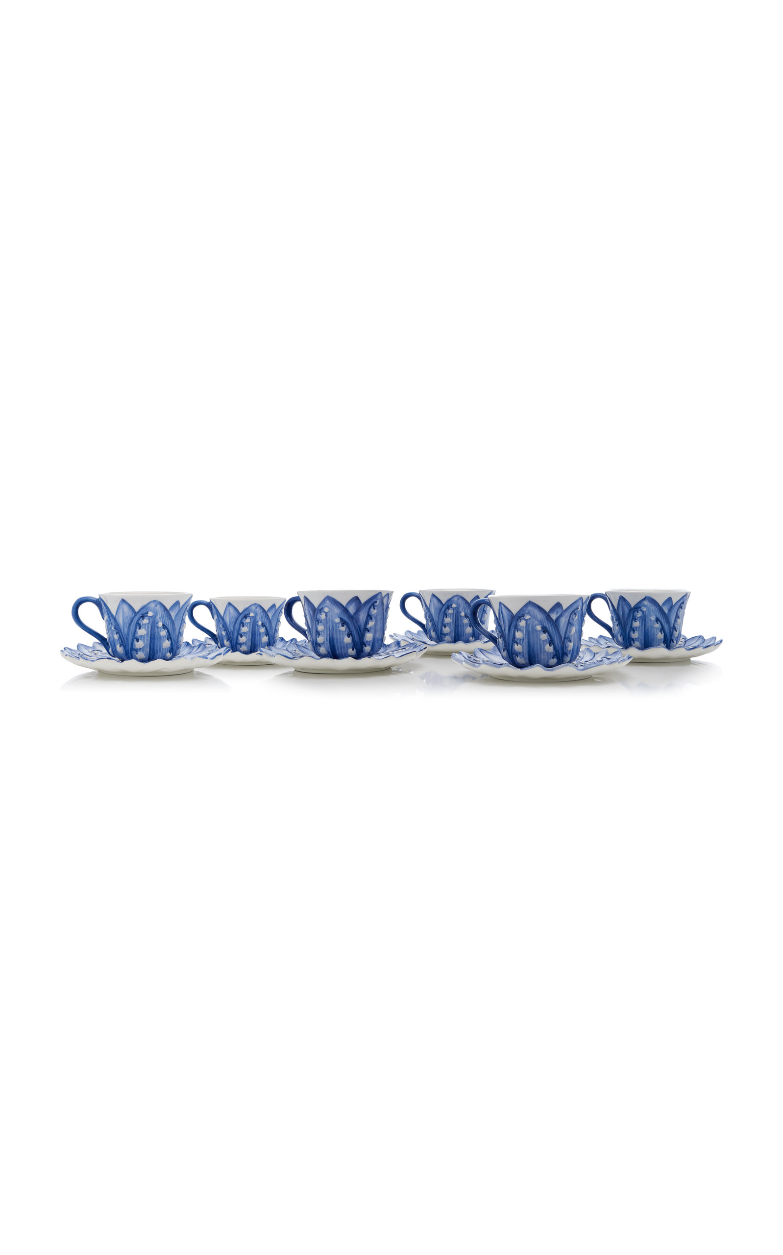 Moda Domus Set-of-Six Lily Of The Valley Ceramic Breakfast Cup and Saucer - Blue