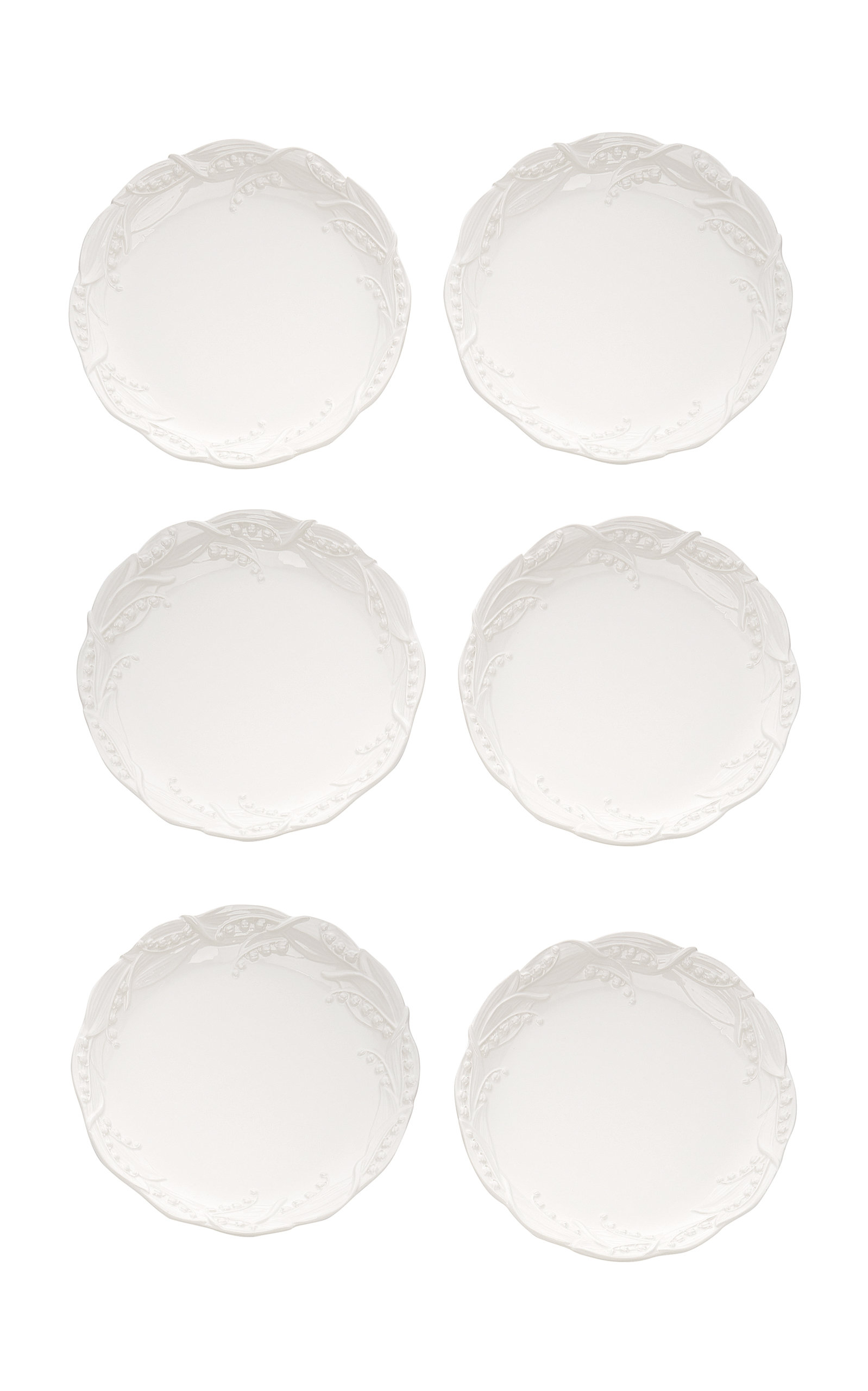 Moda Domus Set Of 6 Lily Of The Valley Ceramic Dinner Plates In White