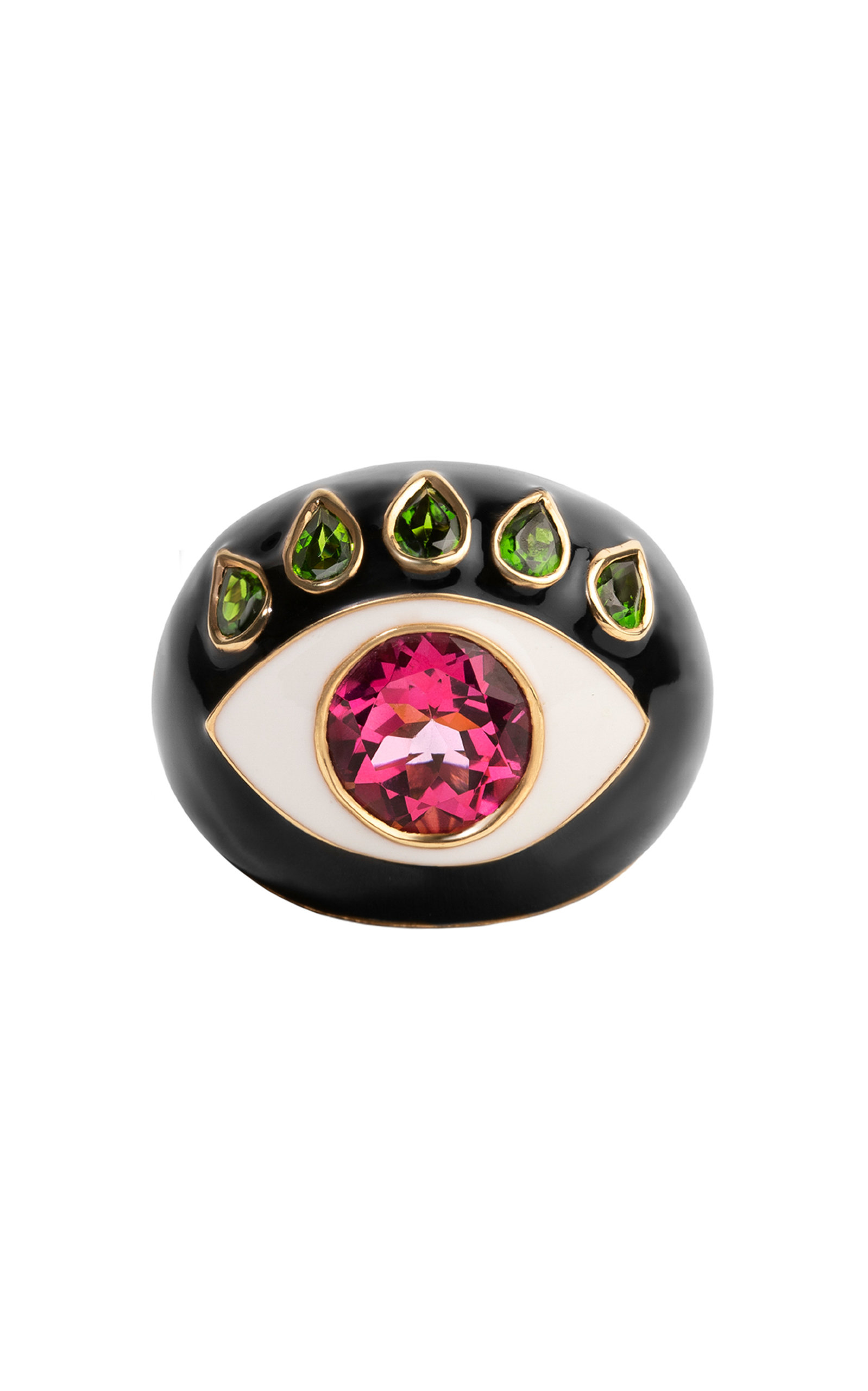Ready To See You 18K Yellow Gold Topaz; Diopside Enameled Ring