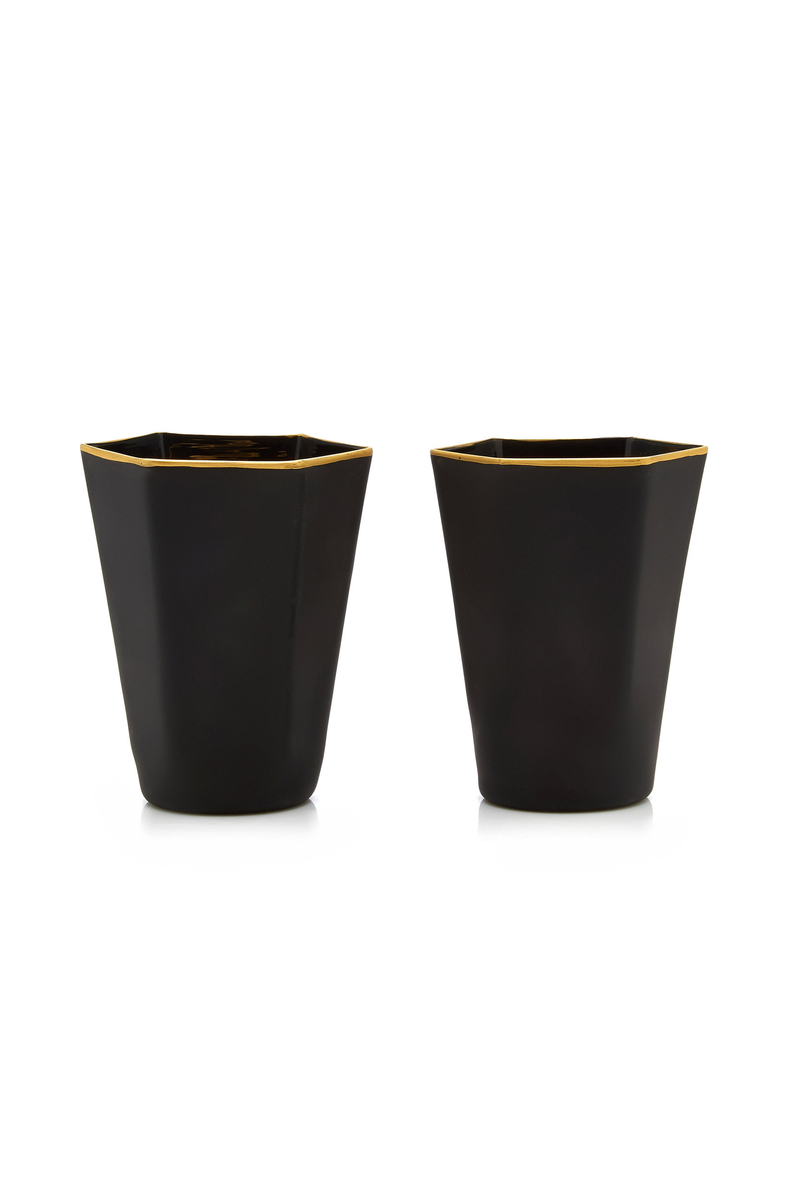 Moda Domus Set-of-two Gold-tipped Matte Glass Tumblers In Black