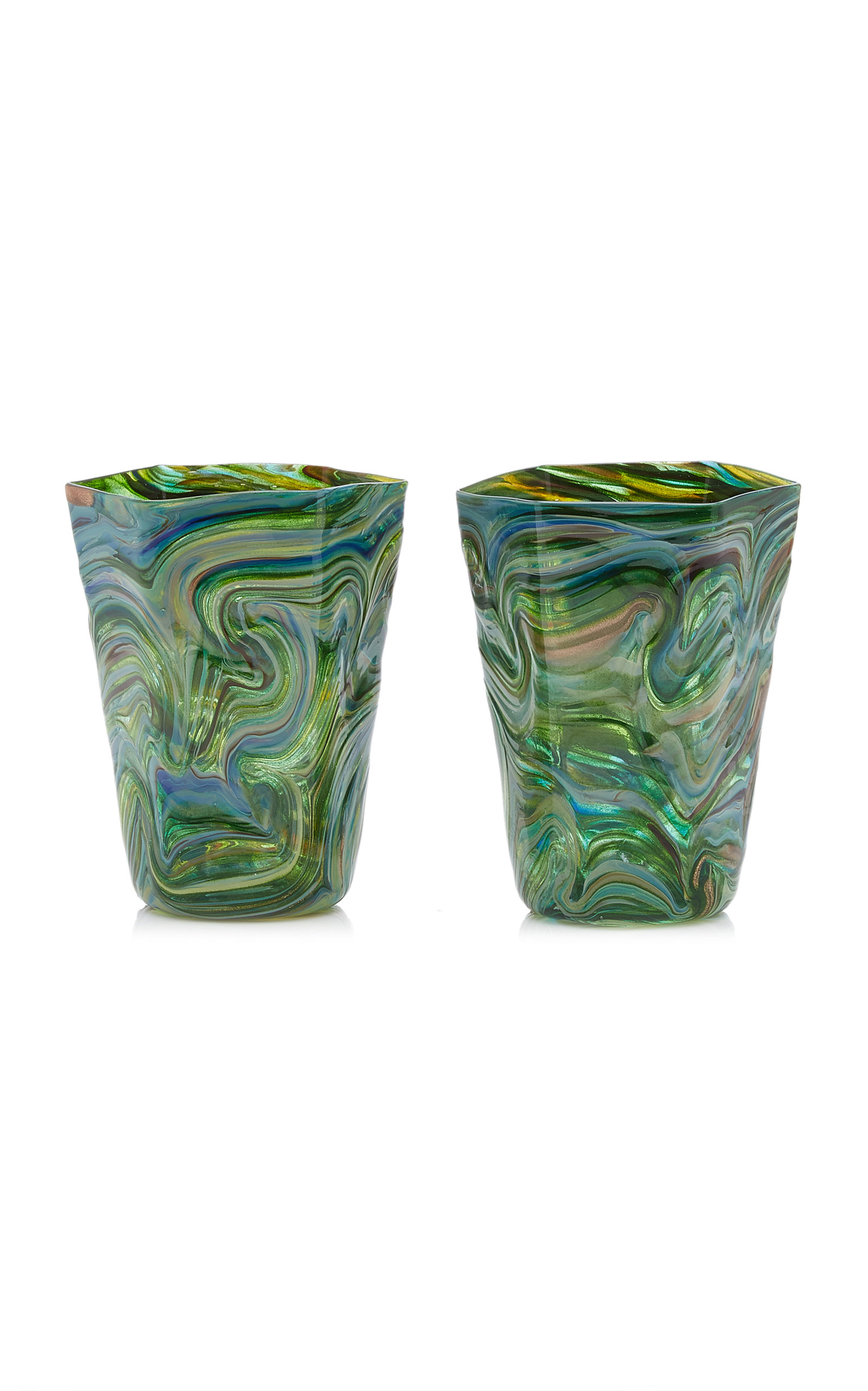 Moda Domus Set-of-two Calcedonio Water Glasses In Green