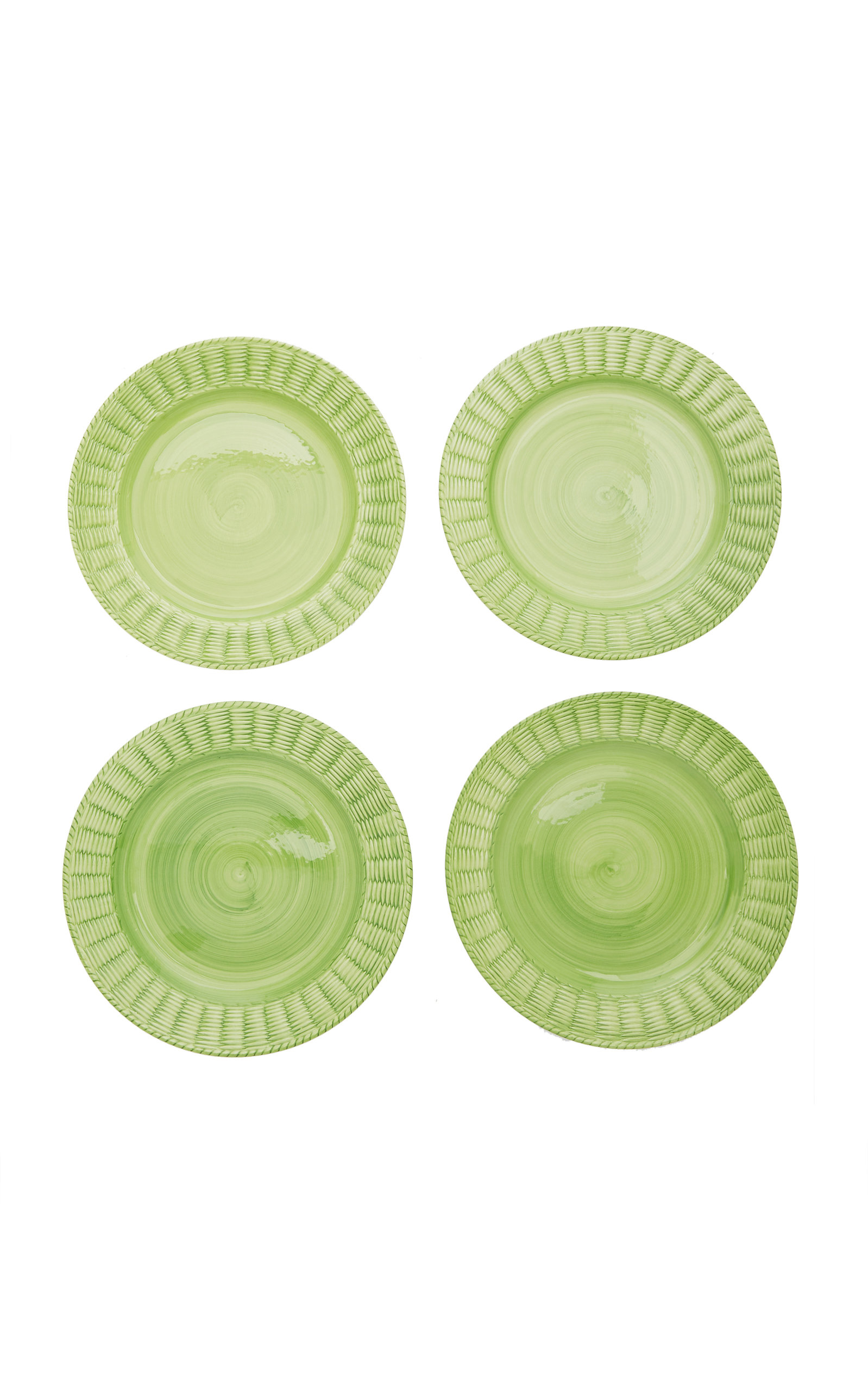 Este Ceramiche For Moda Domus Set-of-four Hand-painted Ceramic Wicker Dinner Plates In Green,blue