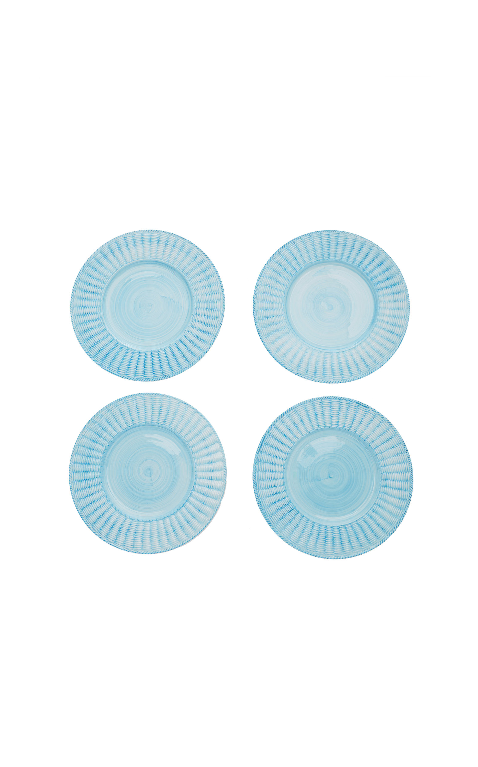 Este Ceramiche For Moda Domus Set-of-four Hand-painted Ceramic Wicker Dinner Plates In Green,blue