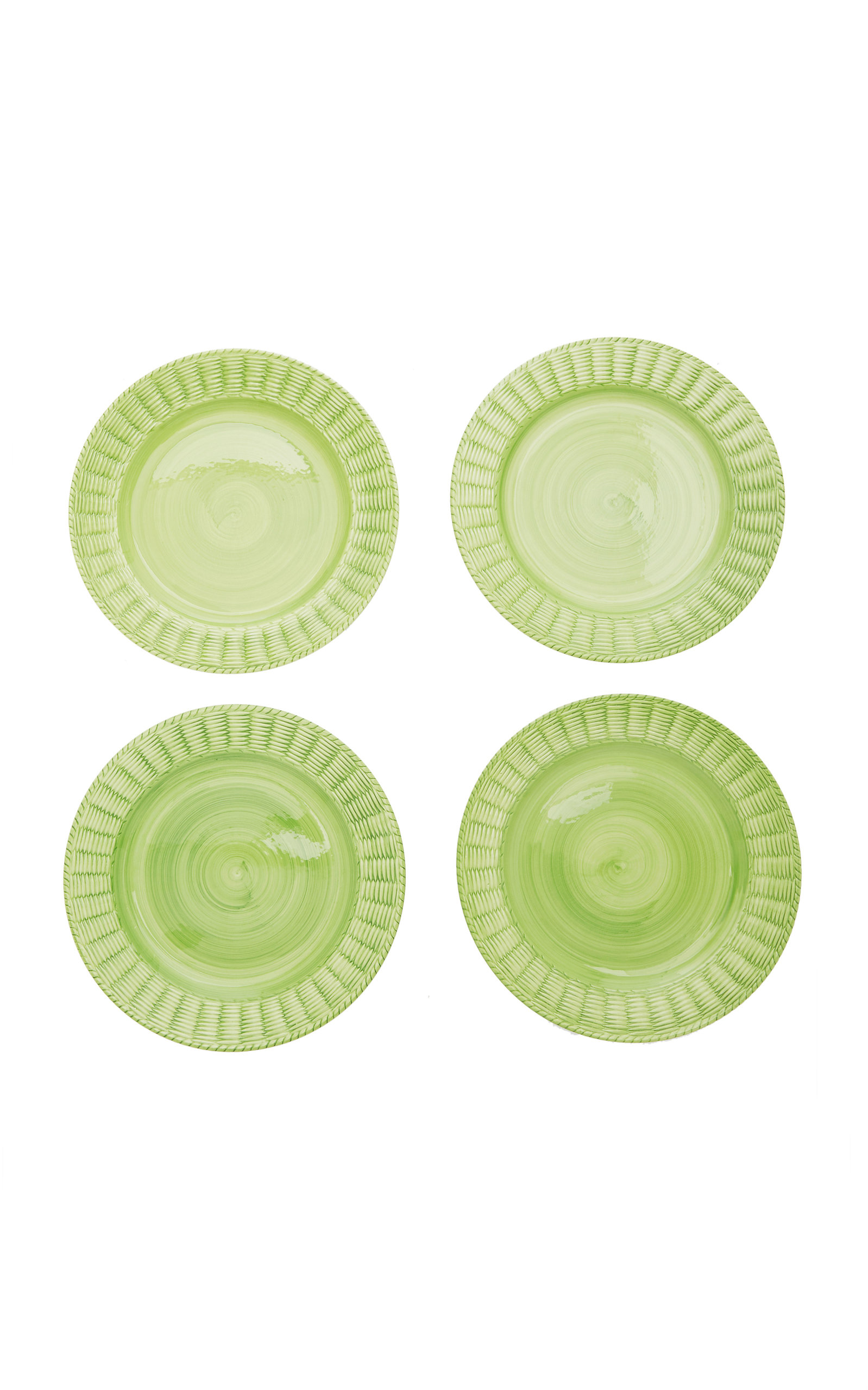 Este Ceramiche For Moda Domus Set-of-four Hand-painted Ceramic Wicker Salad Plates In Green,blue