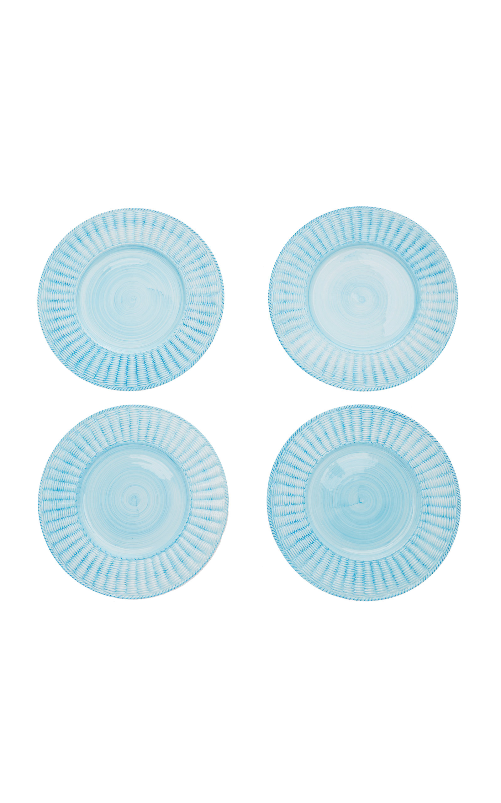 Este Ceramiche For Moda Domus Set-of-four Hand-painted Ceramic Wicker Salad Plates In Green,blue