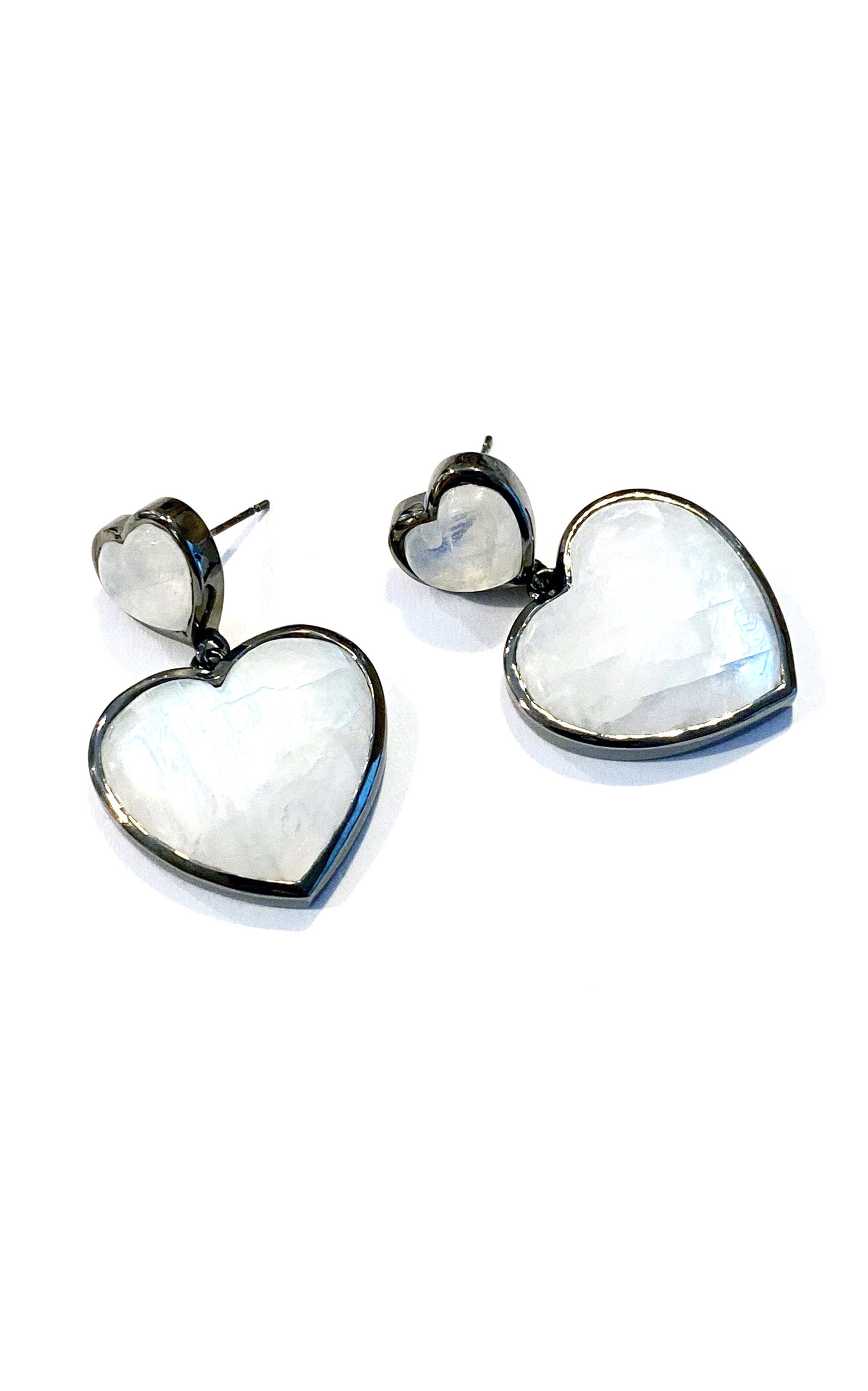 Nak Armstrong Women's Nakard Double-heart Sterling Silver Moonstone Drop Earrings In White