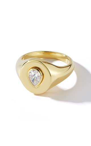 18K Yellow Gold & Diamond Pear Prive Oval Signet Ring展示图