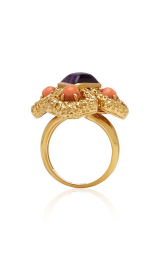 One of a Kind 18K Yellow Gold Van Cleef & Arpels Coral & Amethyst Ring展示图