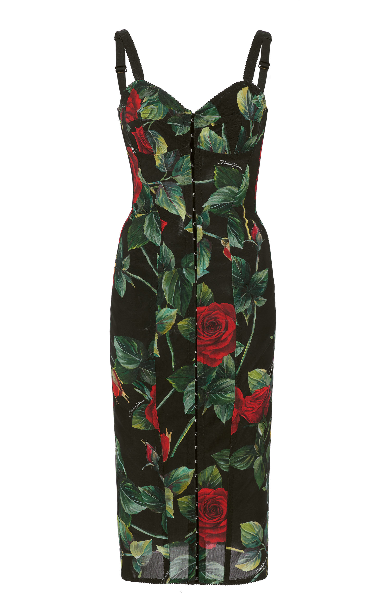 Dolce & Gabbana - Women's Rose-Print Tulle Corseted Midi Dress - Floral - Moda Operandi