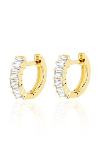 14k Gold Diamond Baguette Huggie Earrings展示图