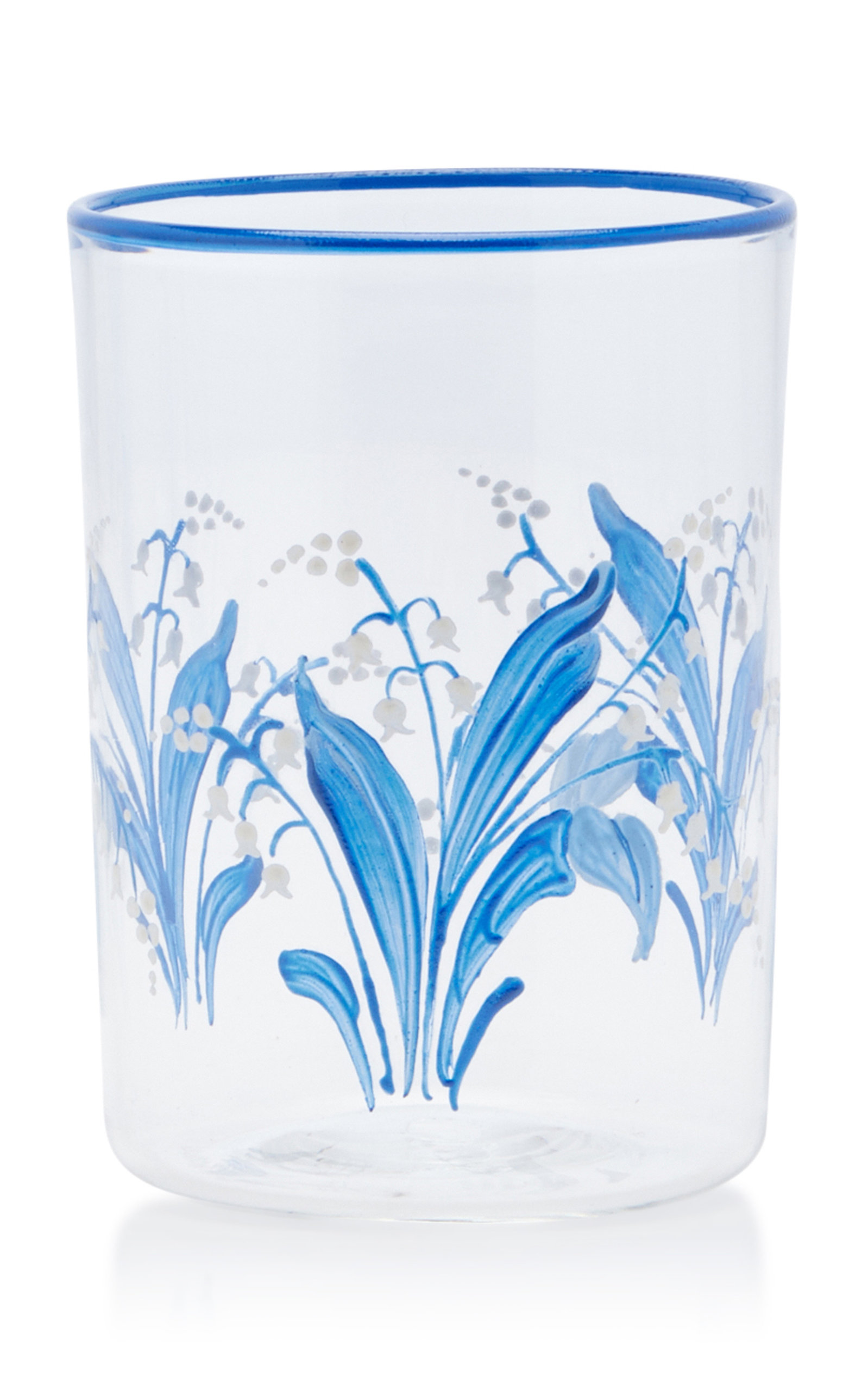 Moda Domus Hand-painted Lily Of The Valley Glass Tumbler In Multi,blue